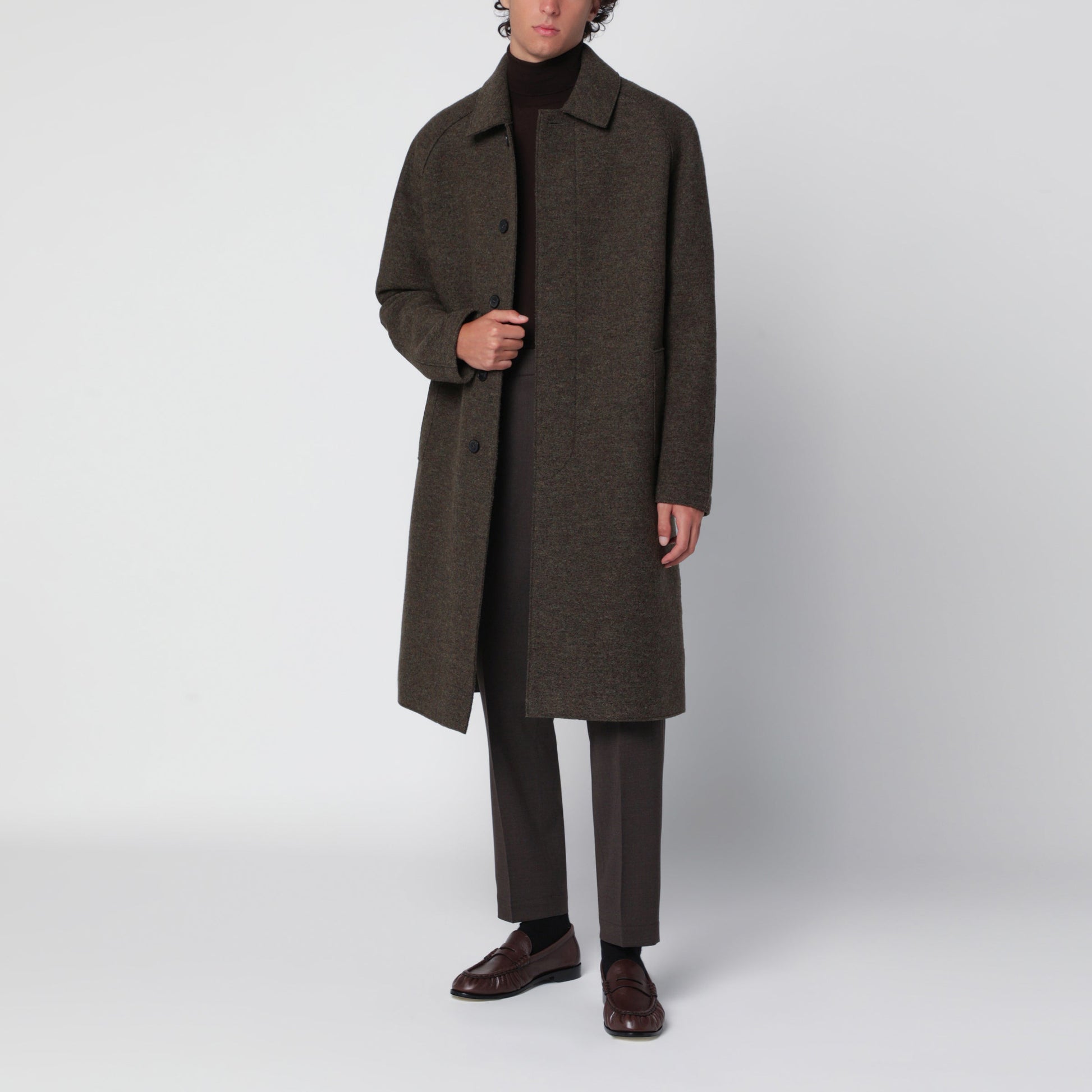 Harris Wharf London Grey Green Single-Breasted Wool Coat Men HARRIS WHARF LONDON