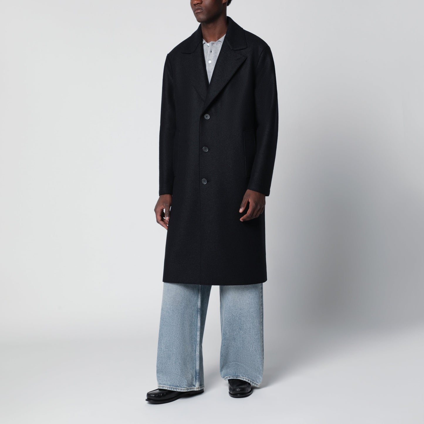 Harris Wharf London Dark Blue Single-Breasted Wool Coat Men HARRIS WHARF LONDON