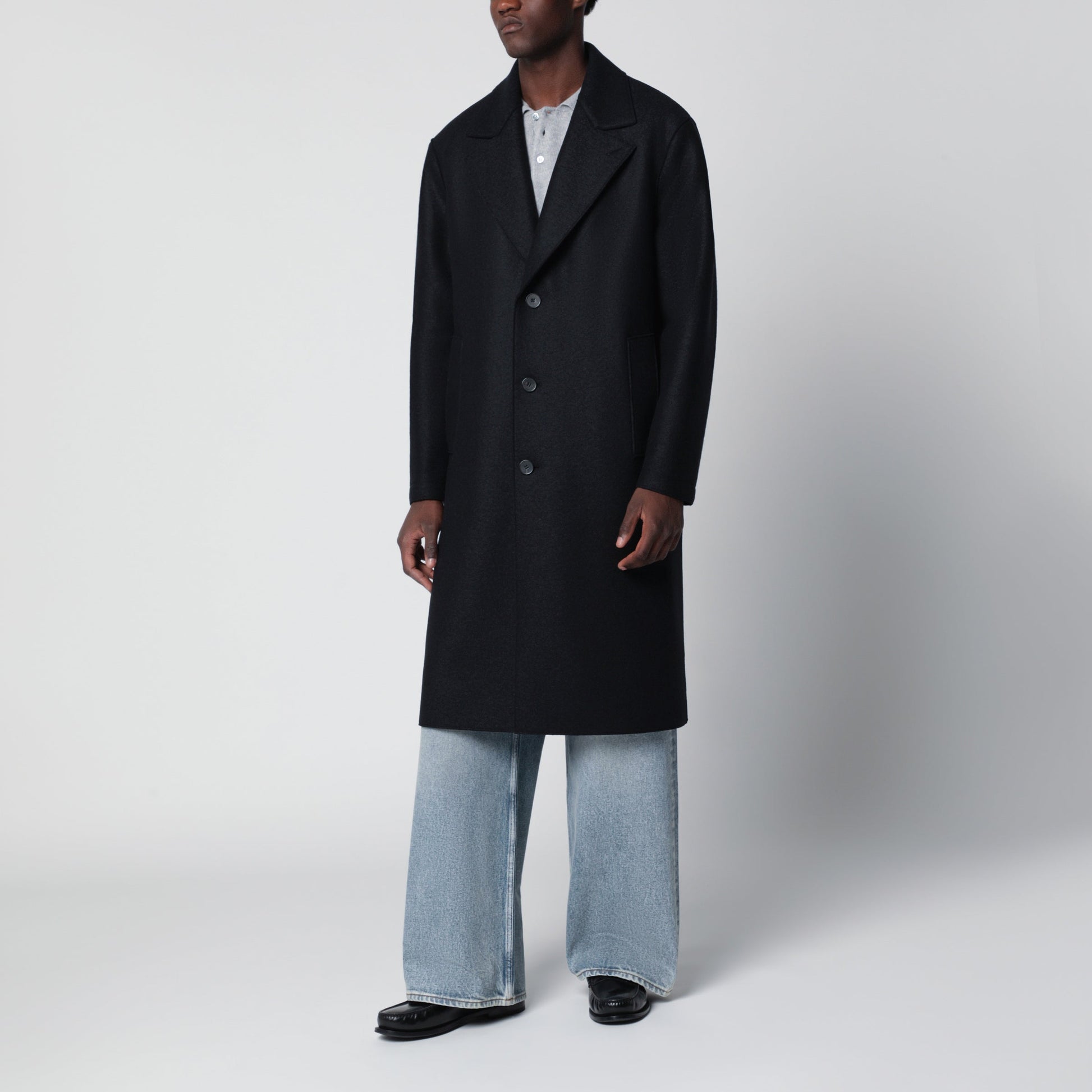Harris Wharf London Dark Blue Single-Breasted Wool Coat Men HARRIS WHARF LONDON