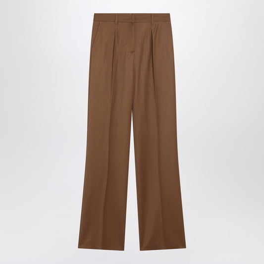 Max Mara Brown Wool Gabardine Trousers Women