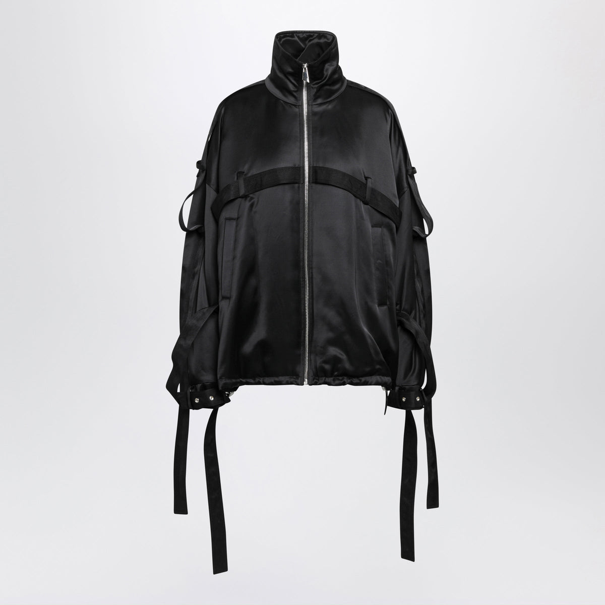 The Attico Black Deconstructed Bomber Jacket In Satin Women THE ATTICO