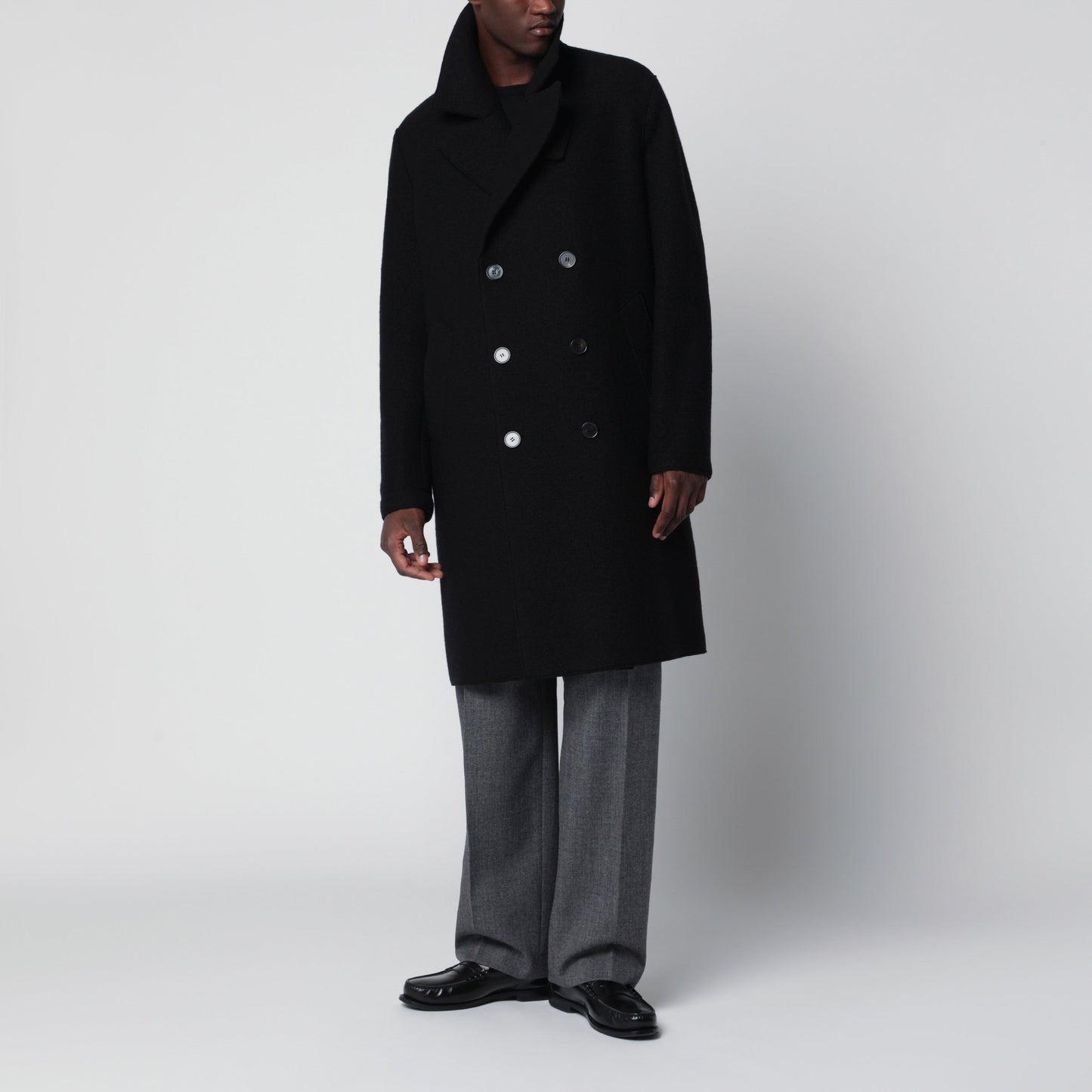 Harris Wharf London Black Double-Breasted Wool Coat Men HARRIS WHARF LONDON