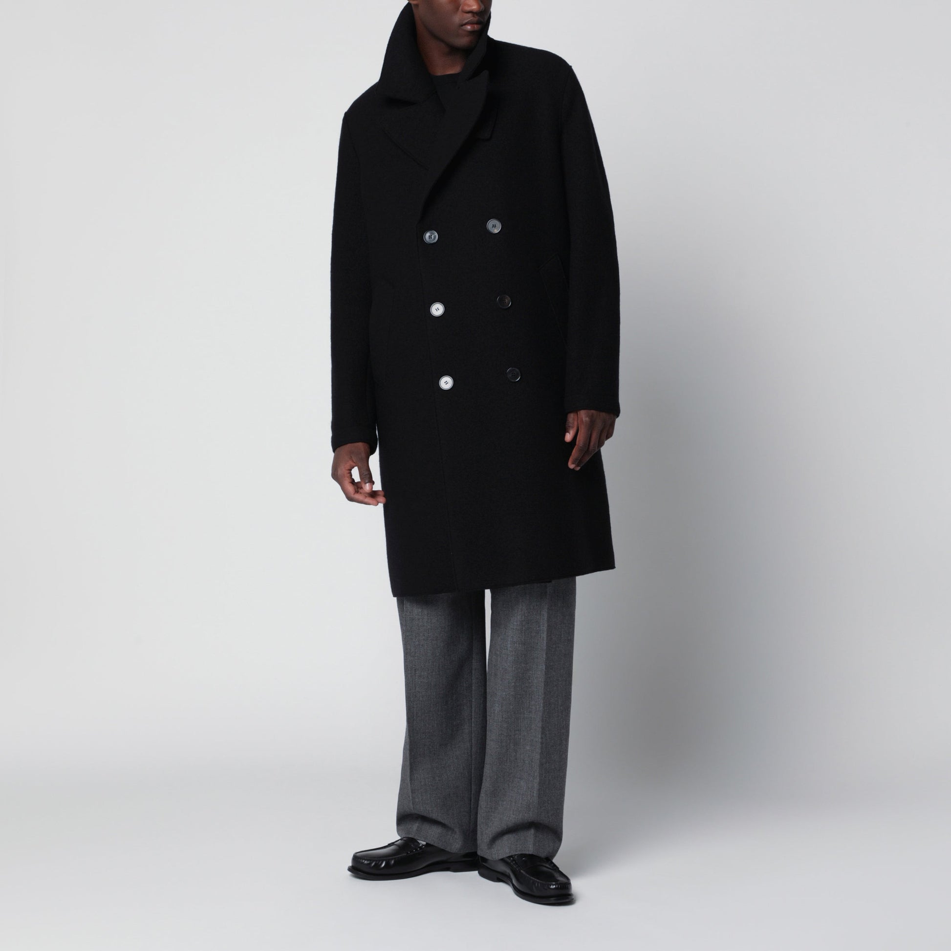 Harris Wharf London Black Double-Breasted Wool Coat Men HARRIS WHARF LONDON