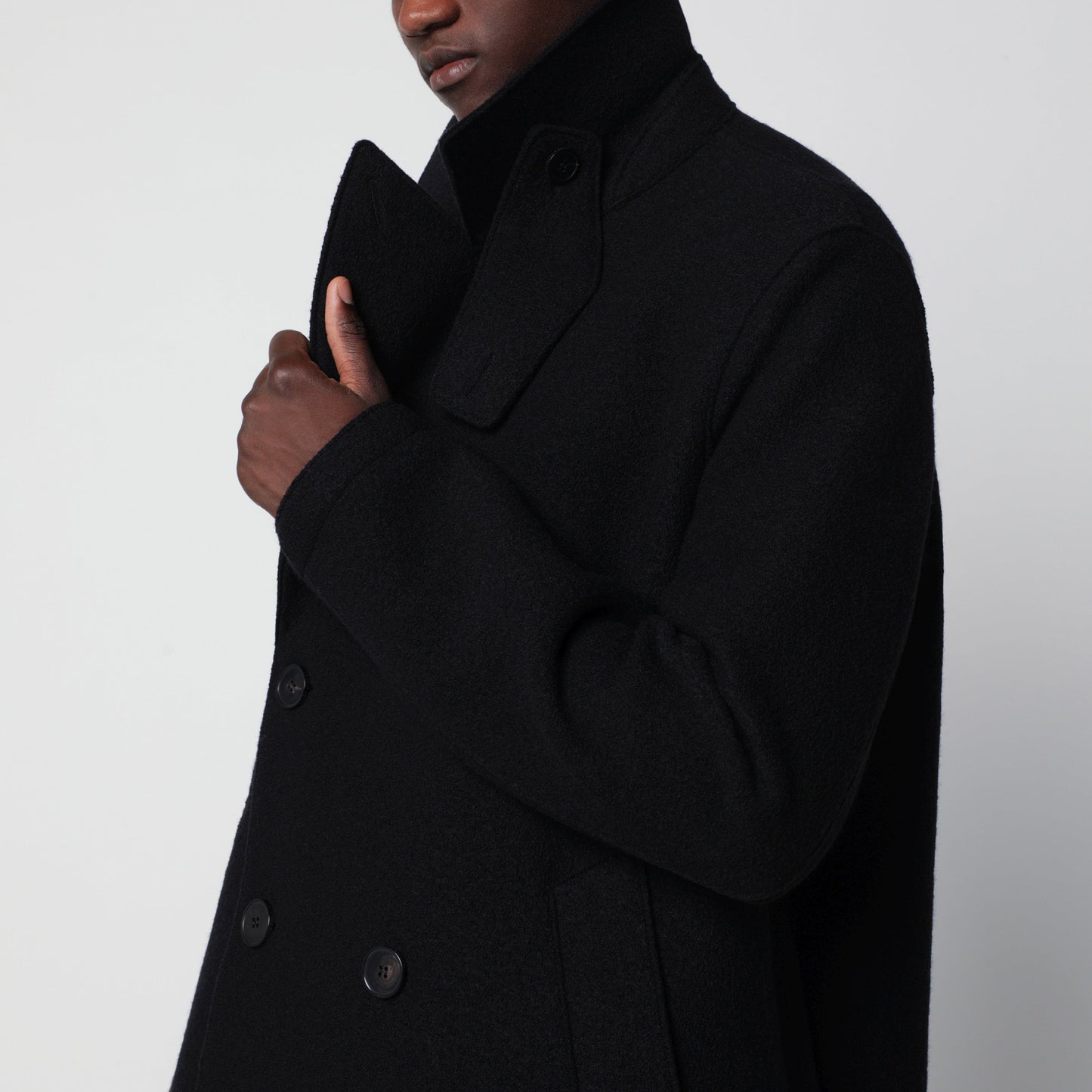Harris Wharf London Black Double-Breasted Wool Coat Men HARRIS WHARF LONDON