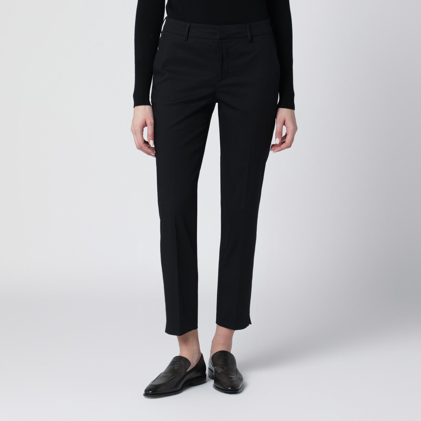 Pt Torino Black Slim-Fit Cotton-Blend Trousers Women PT Torino