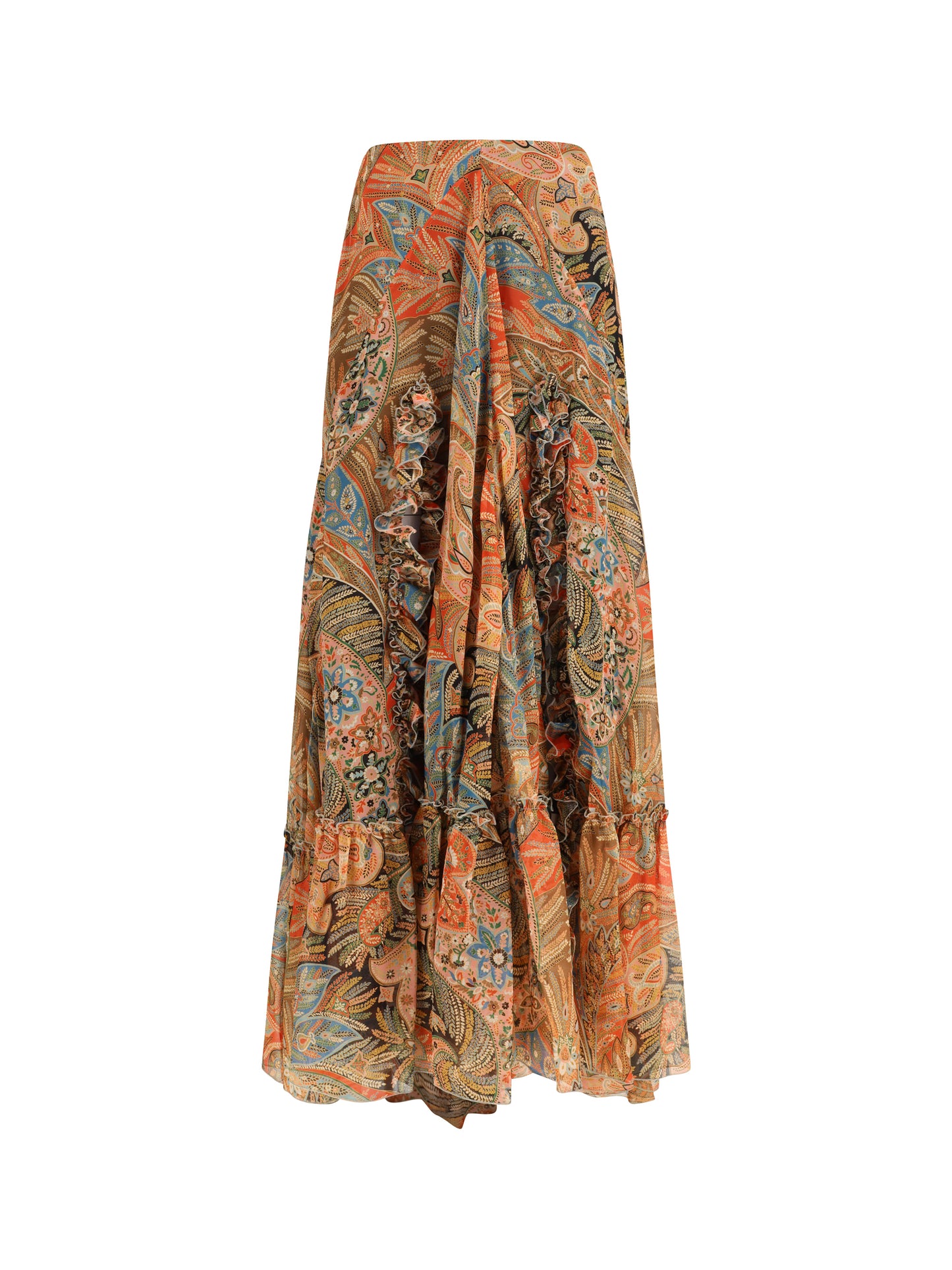 Etro Women Silk Long Skirt With Flounce And Paisley Motif ETRO