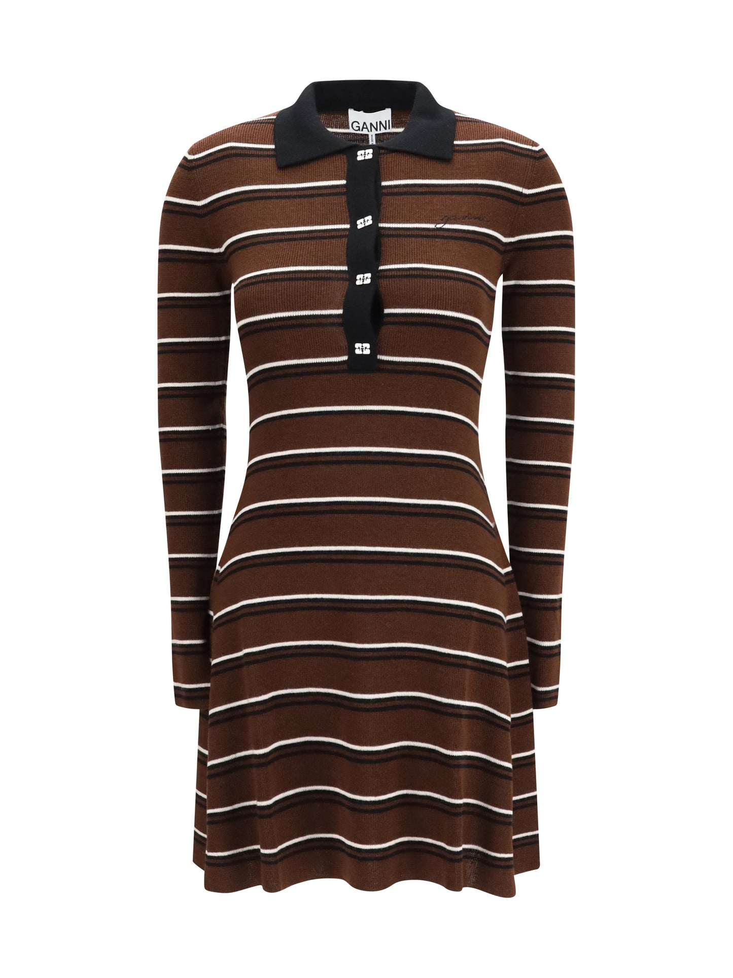 Ganni Women Striped Wool Polo Dress GANNI
