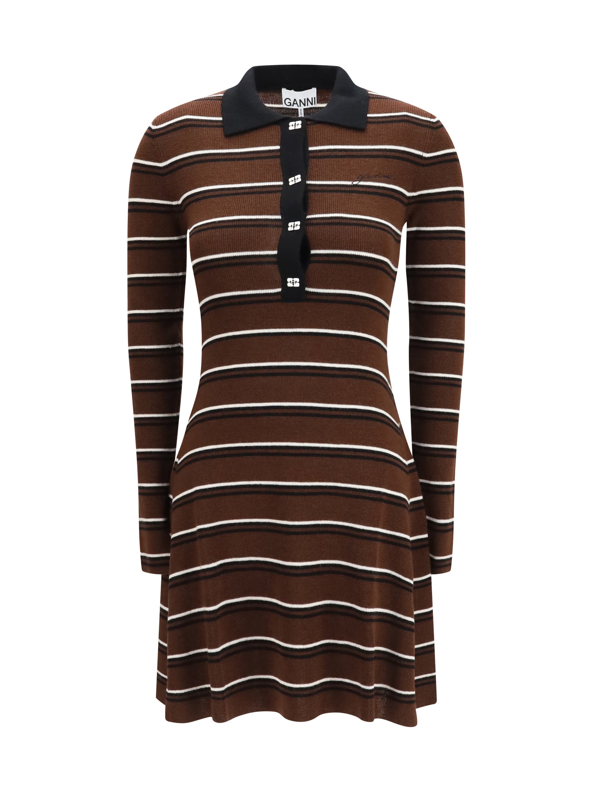 Ganni Women Striped Wool Polo Dress GANNI