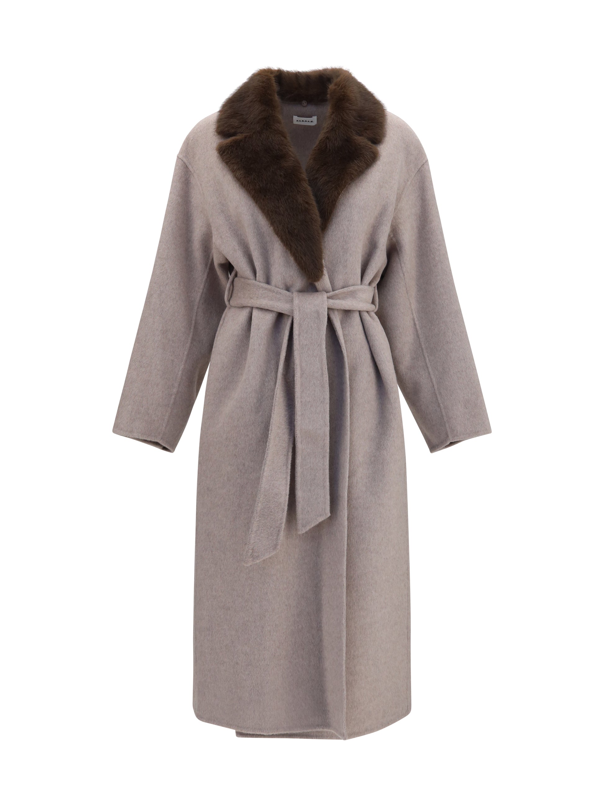 P.A.R.O.S.H. Women Wool Coat With Fur Collar And Belt P.A.R.O.S.H.