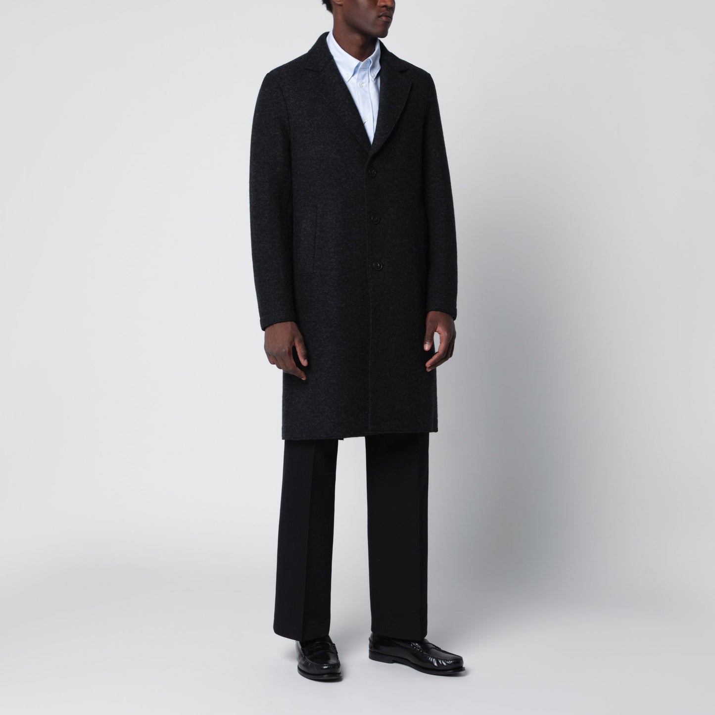 Harris Wharf London Anthracite Grey Single-Breasted Wool Coat Men HARRIS WHARF LONDON