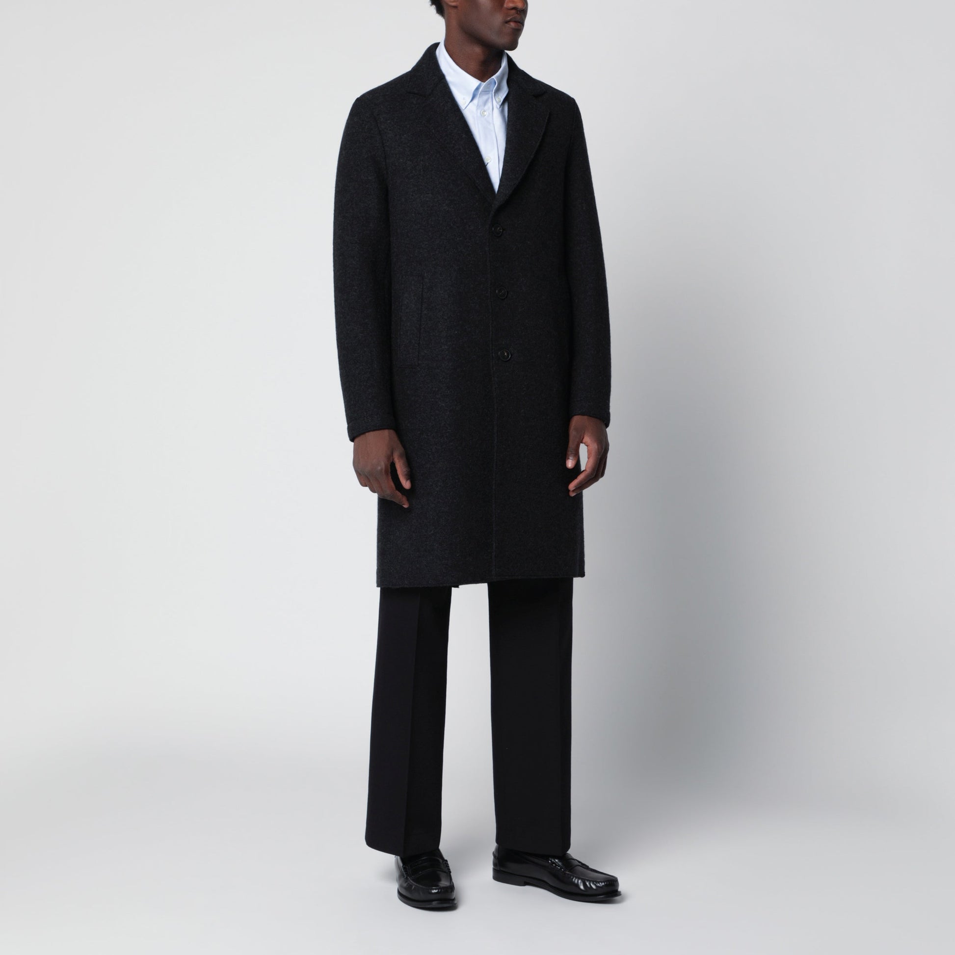 Harris Wharf London Anthracite Grey Single-Breasted Wool Coat Men HARRIS WHARF LONDON
