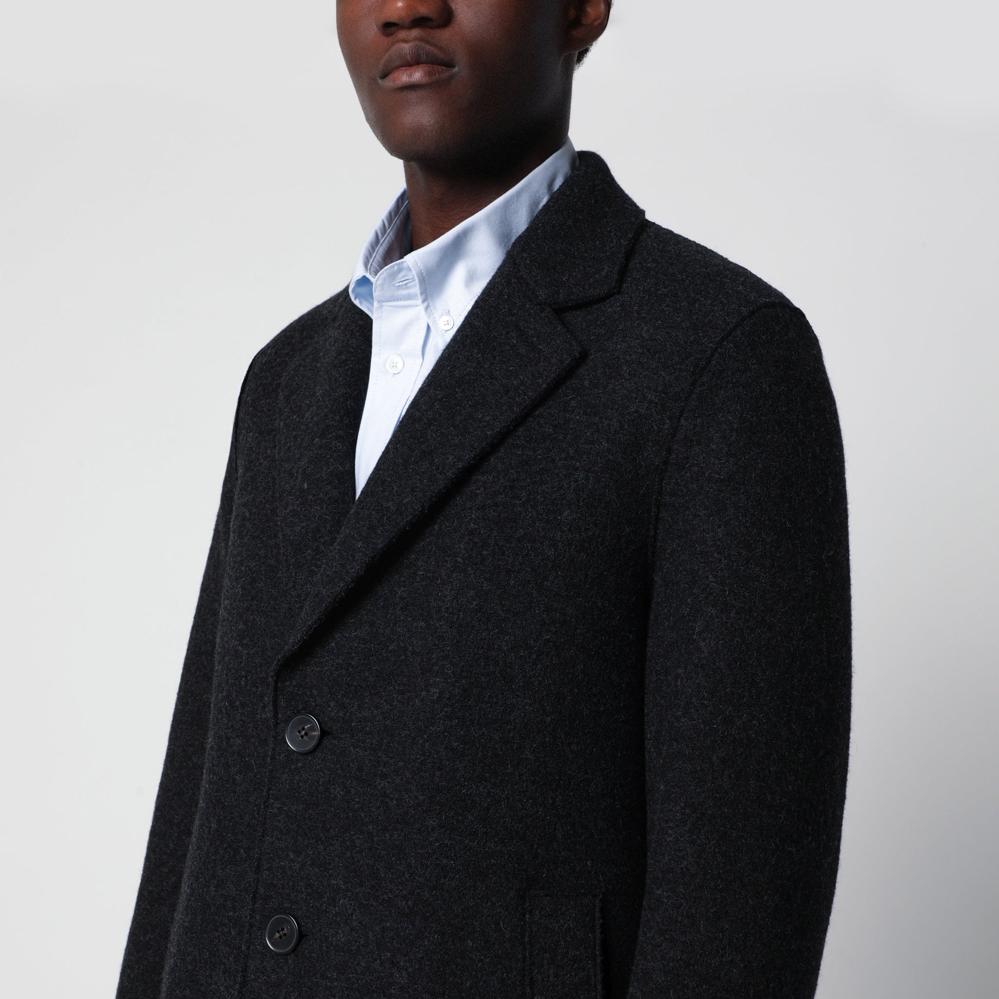 Harris Wharf London Anthracite Grey Single-Breasted Wool Coat Men HARRIS WHARF LONDON