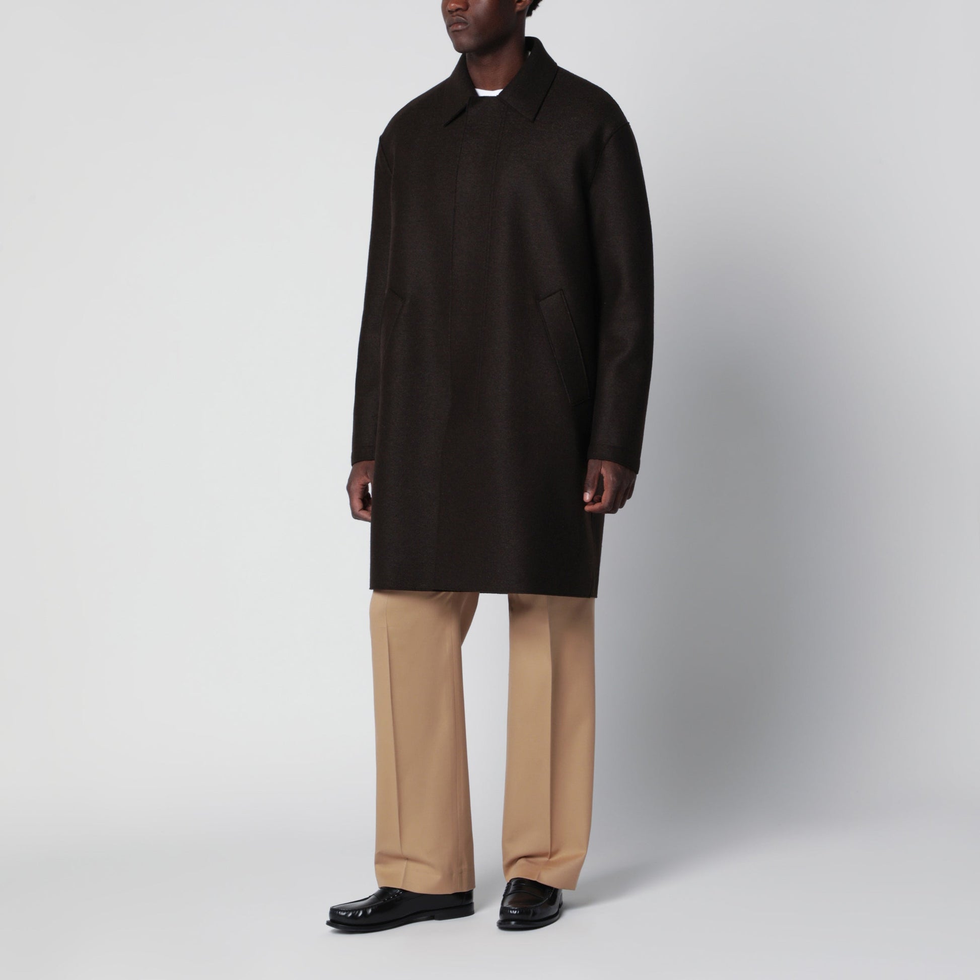 Harris Wharf London Dark Brown Wool Coat Men HARRIS WHARF LONDON