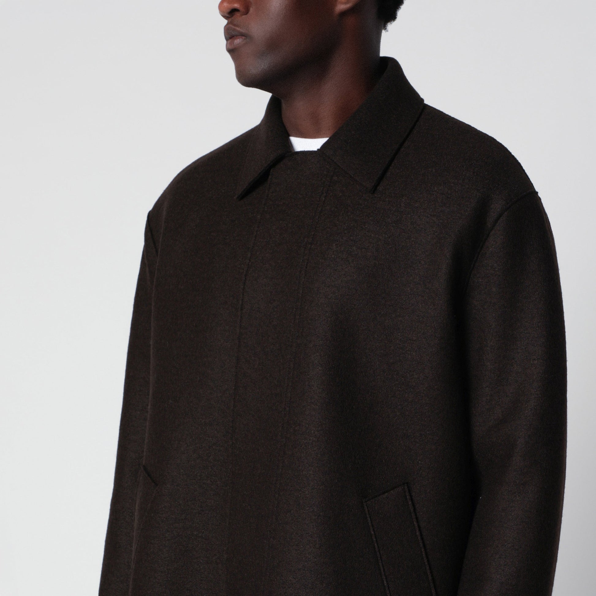 Harris Wharf London Dark Brown Wool Coat Men HARRIS WHARF LONDON