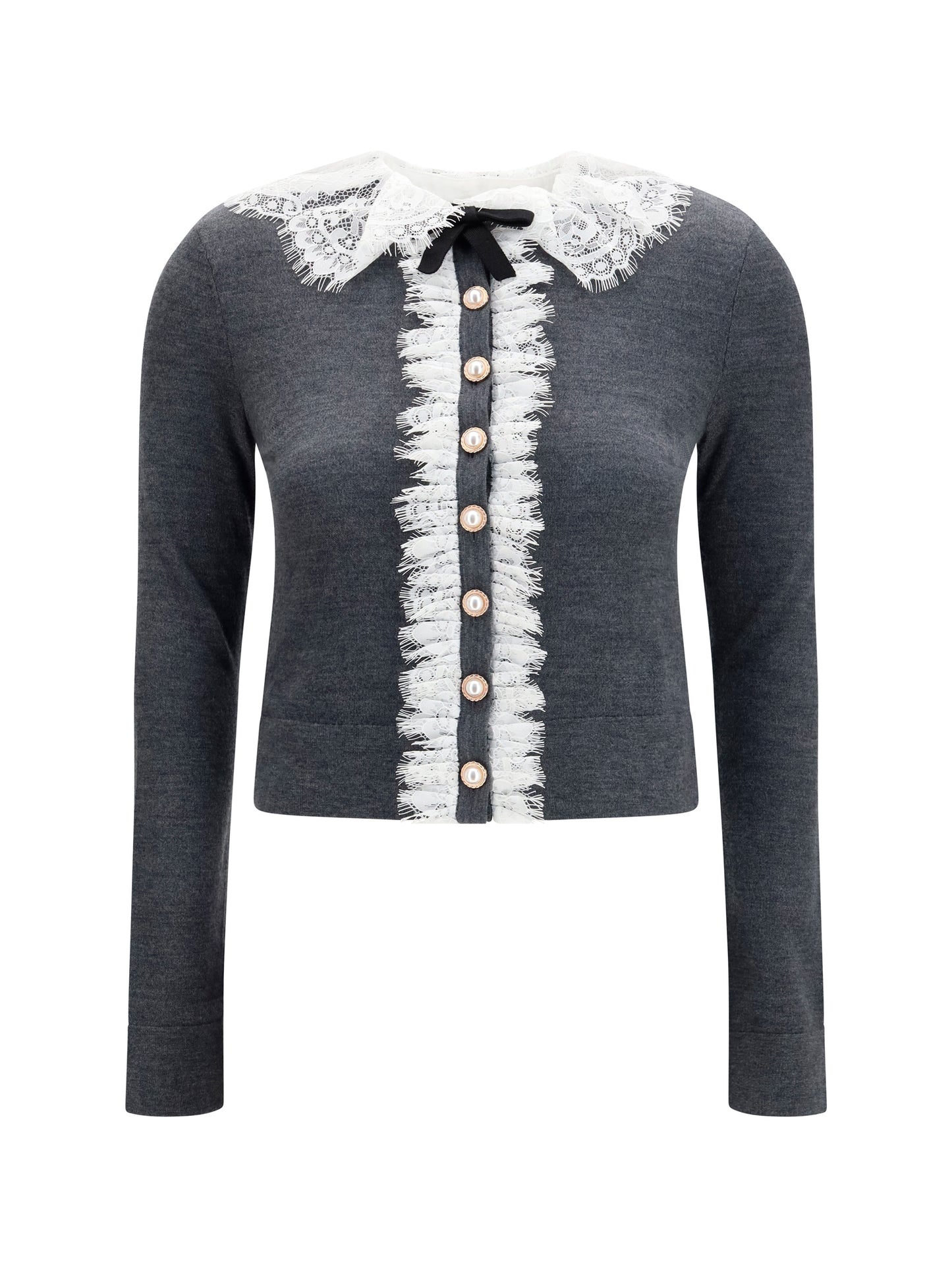 Self-Portrait Women Knit Cardigan With Lace Collar SELF-PORTRAIT