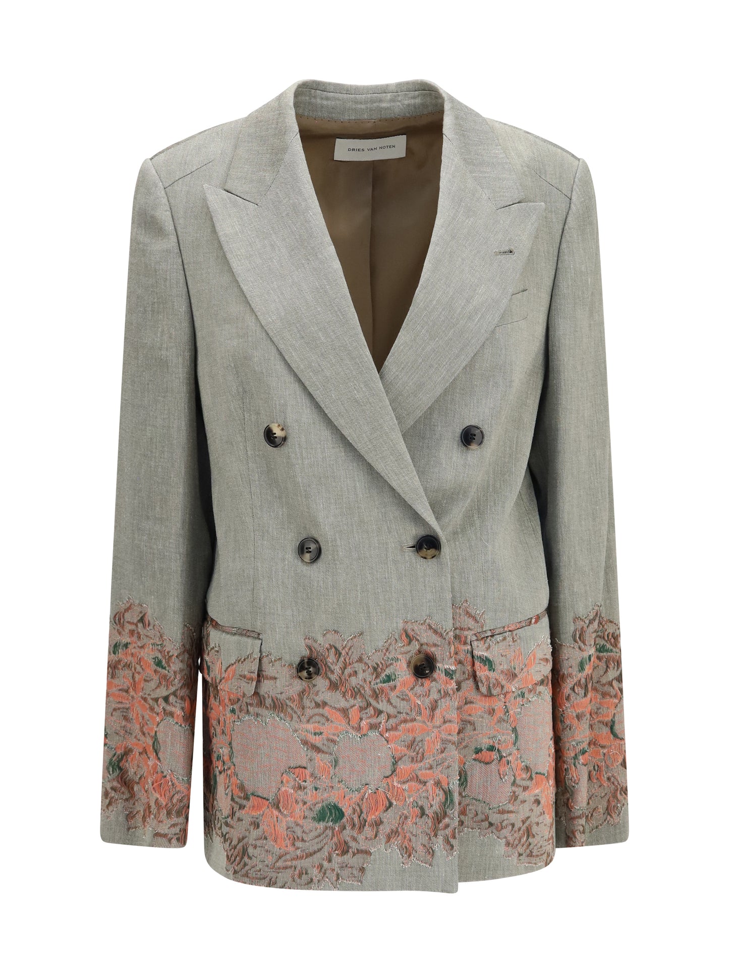Dries Van Noten Women Double-Breasted Linen And Cotton-Blend Blazer With Embroidery DRIES VAN NOTEN