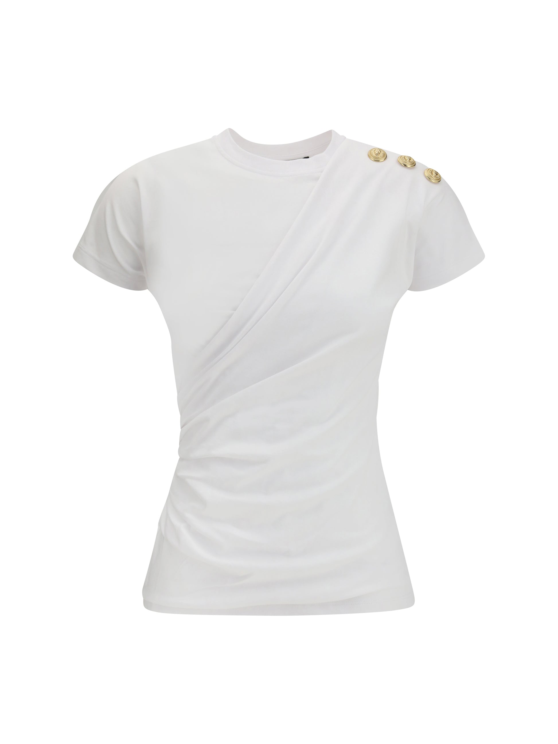 Balmain Women 3 Buttons Draped T-Shirt BALMAIN