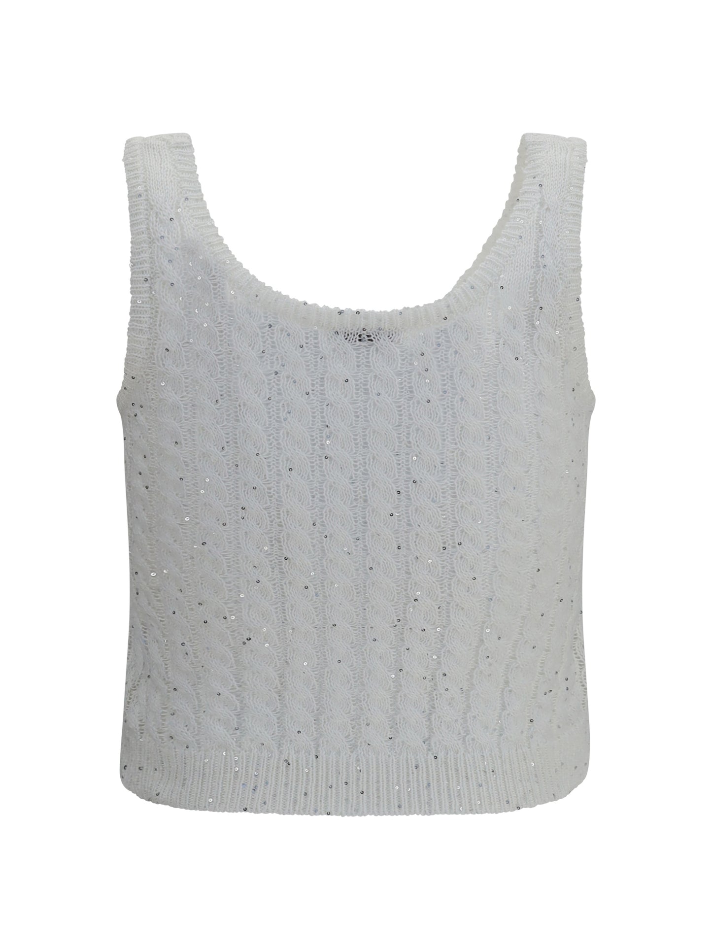 Brunello Cucinelli Women White Linen Knit Tank Top With Sequins BRUNELLO CUCINELLI