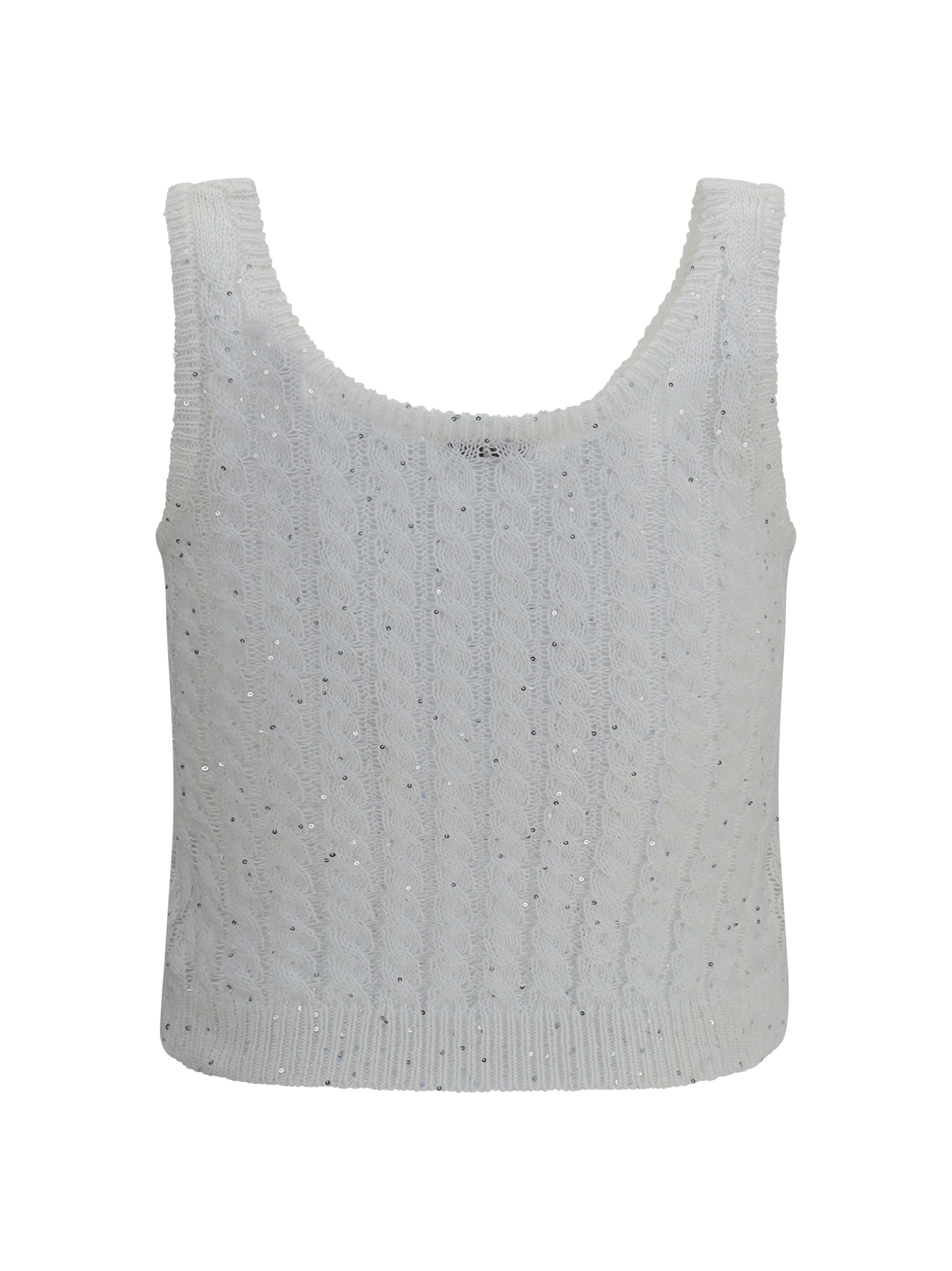 Brunello Cucinelli Women White Linen Knit Tank Top With Sequins BRUNELLO CUCINELLI