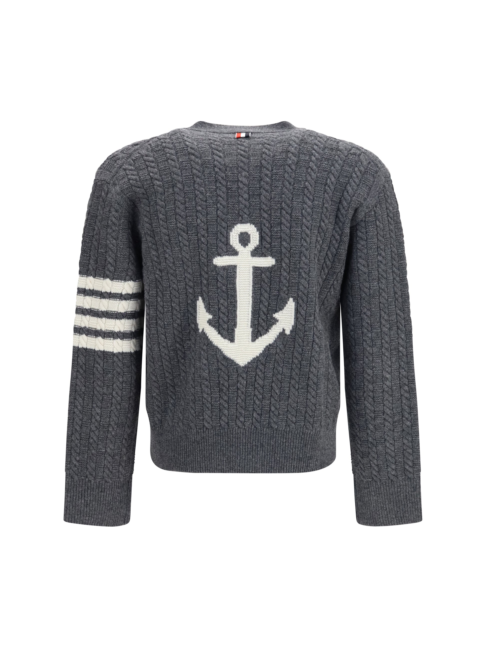 Thom Browne Men V-Neck Sweater With Anchor Embroidery On The Back THOM BROWNE