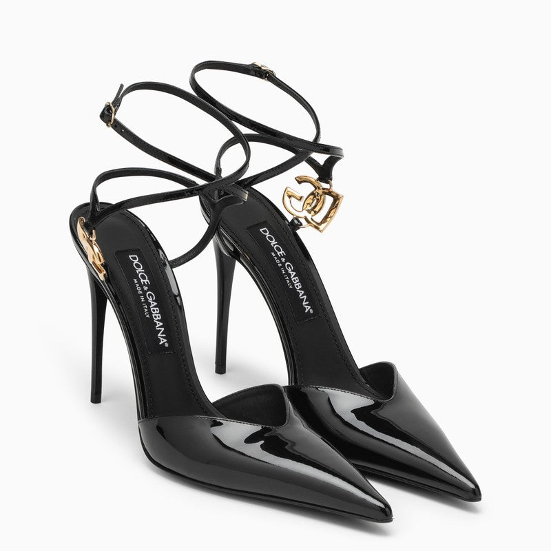 Dolce&Gabbana Black Patent Leather Slingback With Logo Women