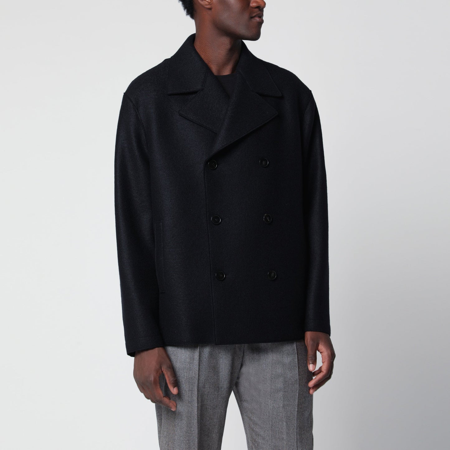 Harris Wharf London Navy Short Double-Breasted Wool Coat Men HARRIS WHARF LONDON