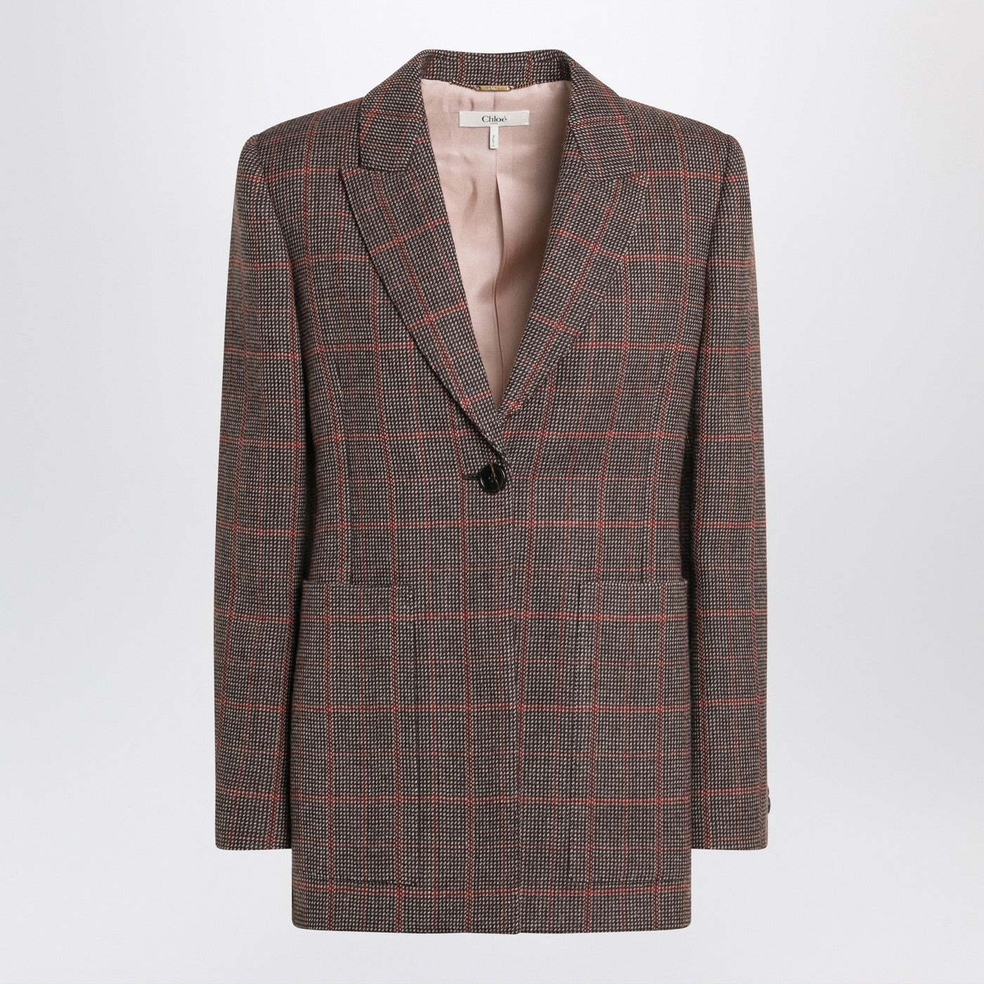 Chloe Single-Breasted Checked Brown Wool Jacket Women CHLOE