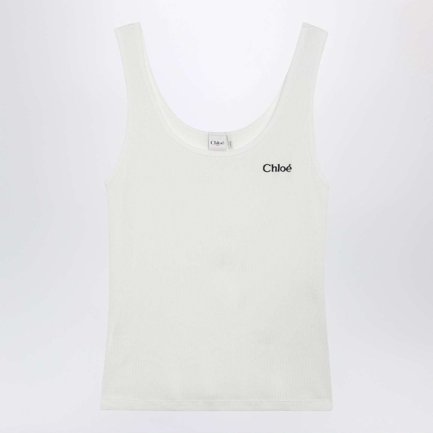 Chloe White Ribbed Tank Top With Logo Embroidery Women CHLOE