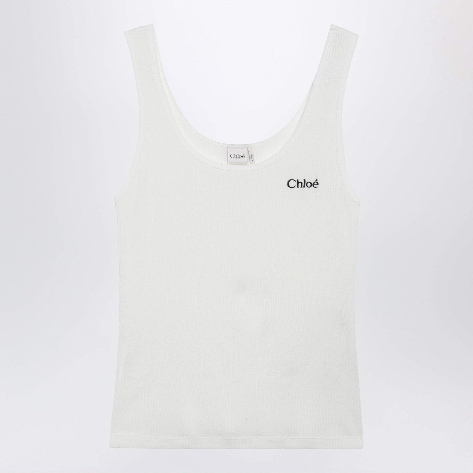 Chloe White Ribbed Tank Top With Logo Embroidery Women CHLOE
