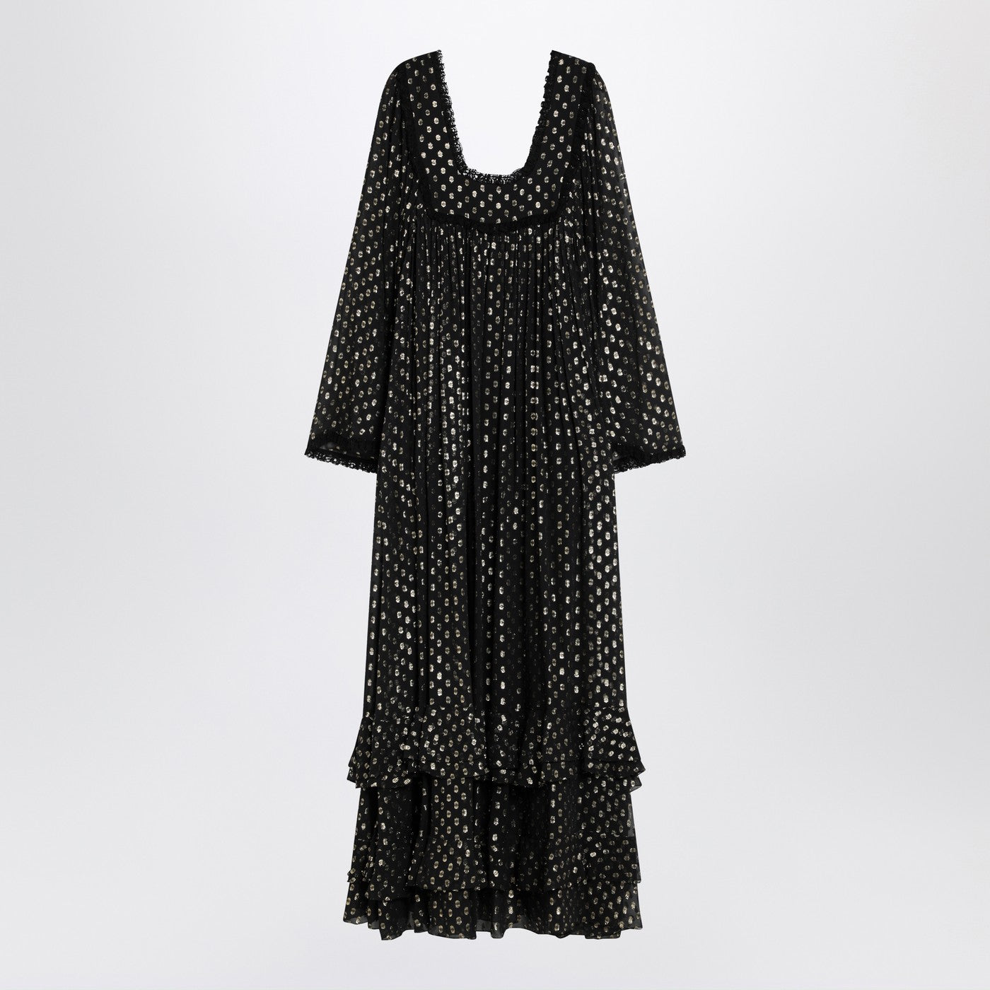 Chloe Maxi Black Dress With Lightweight Silk Ruffles Women CHLOE