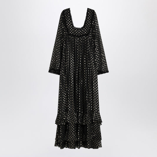 Chloe Maxi Black Dress With Lightweight Silk Ruffles Women