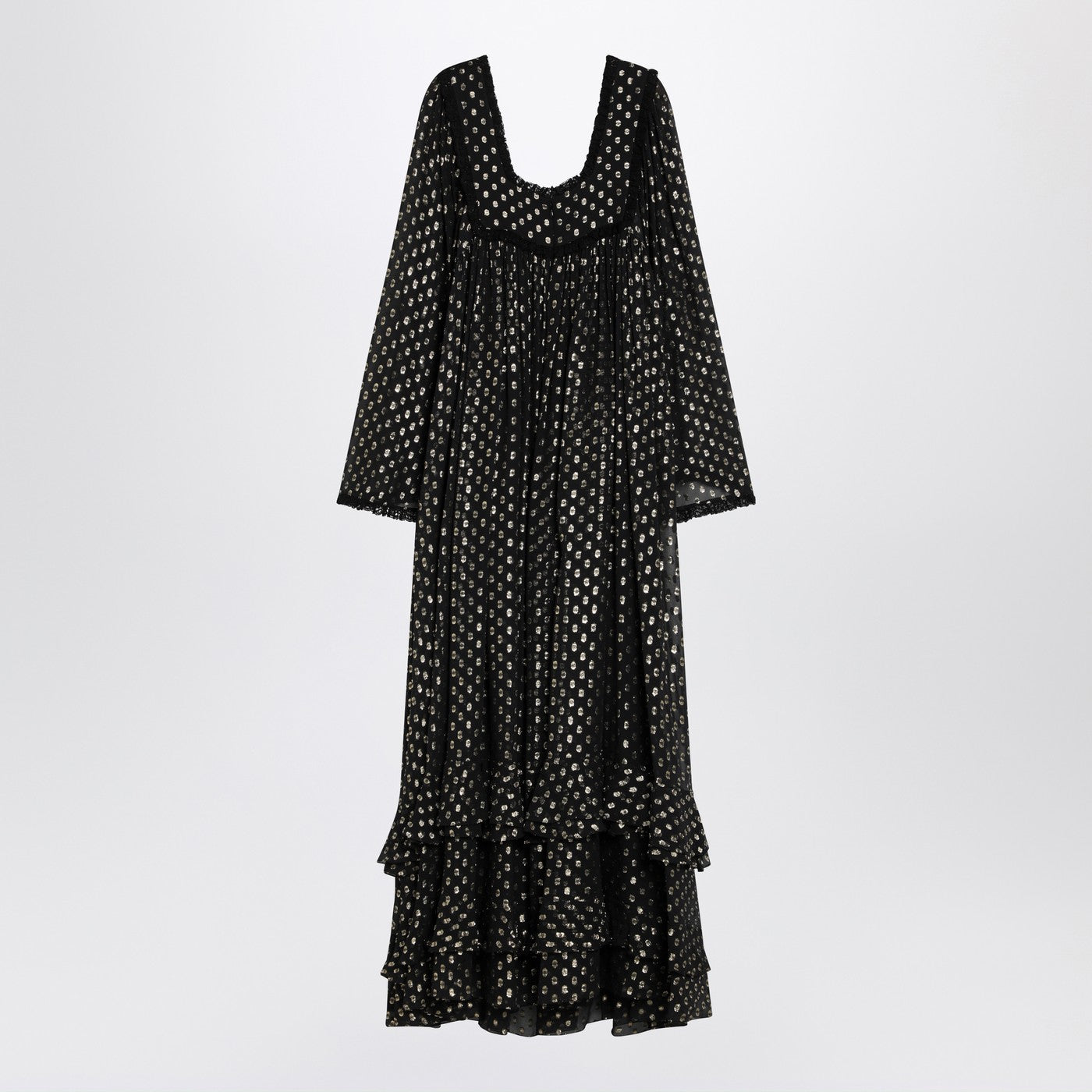 Chloe Maxi Black Dress With Lightweight Silk Ruffles Women CHLOE