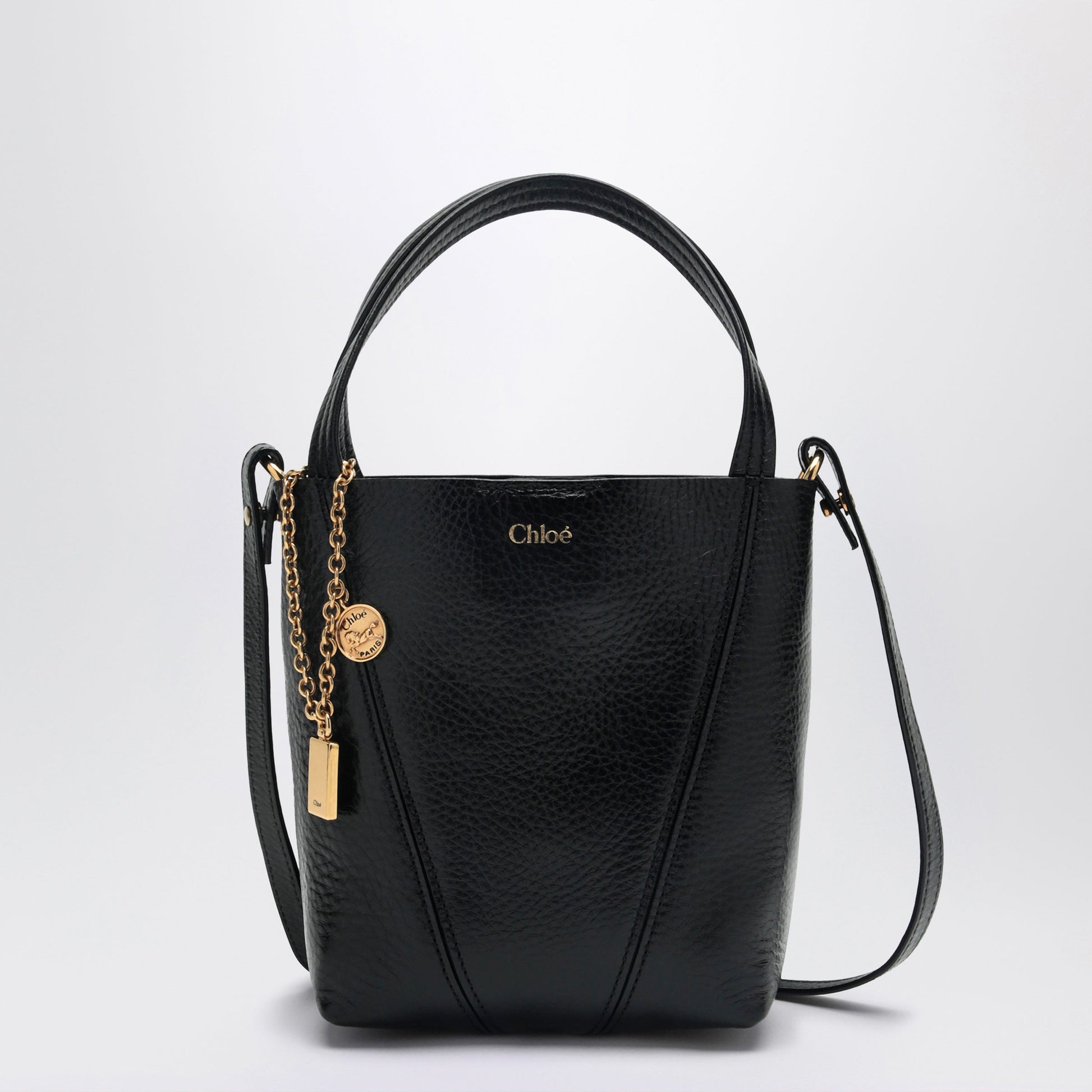 Chloe Small Spin Black Leather Tote Bag Women CHLOE