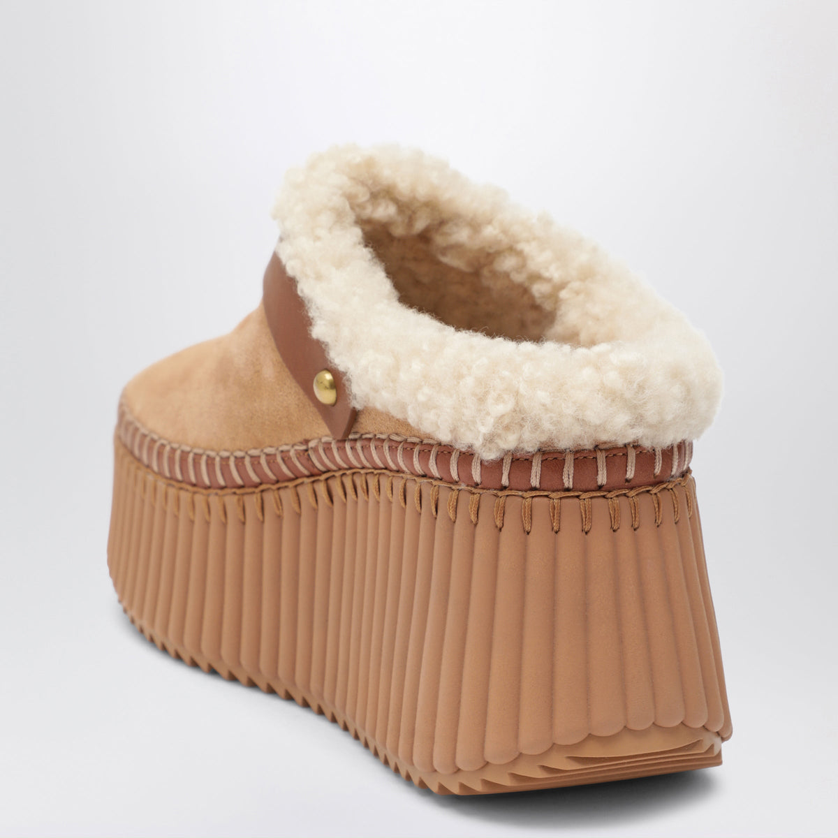 Chloe Light Brown Nama Suede Wedge Mules Women CHLOE
