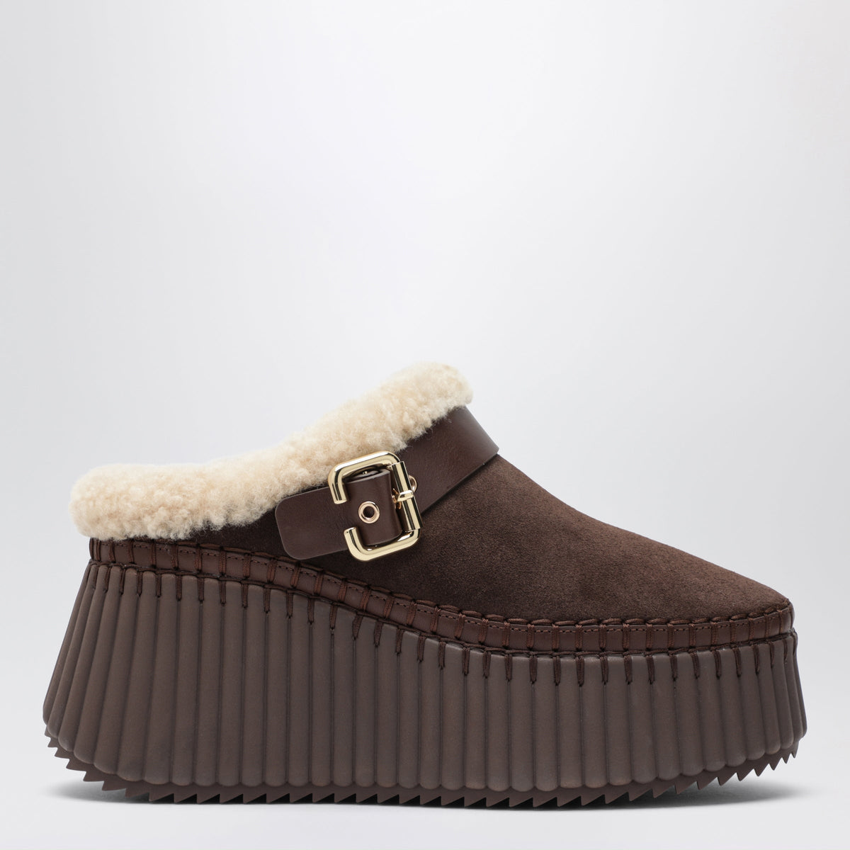 Chloe Brown Nama Suede Wedge Mules Women CHLOE