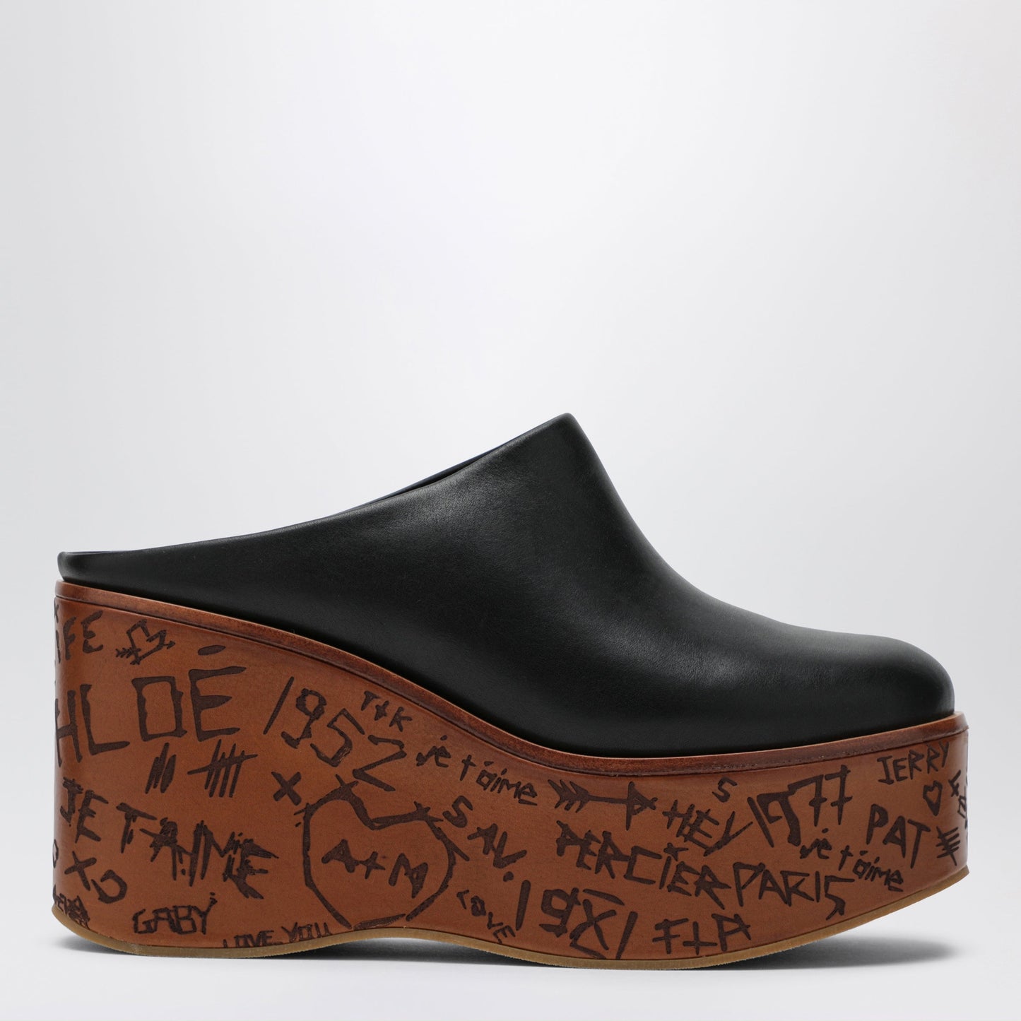 Chloe Maxime Wedge Sabot In Calfskin Leather Black Women CHLOE