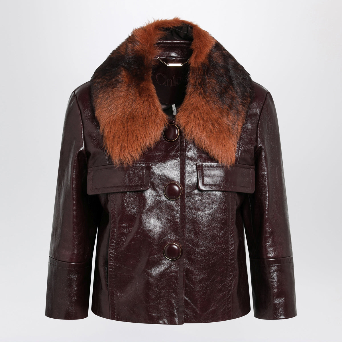 Chloe Dark Purple Cropped Jacket In Patent Leather Women CHLOE