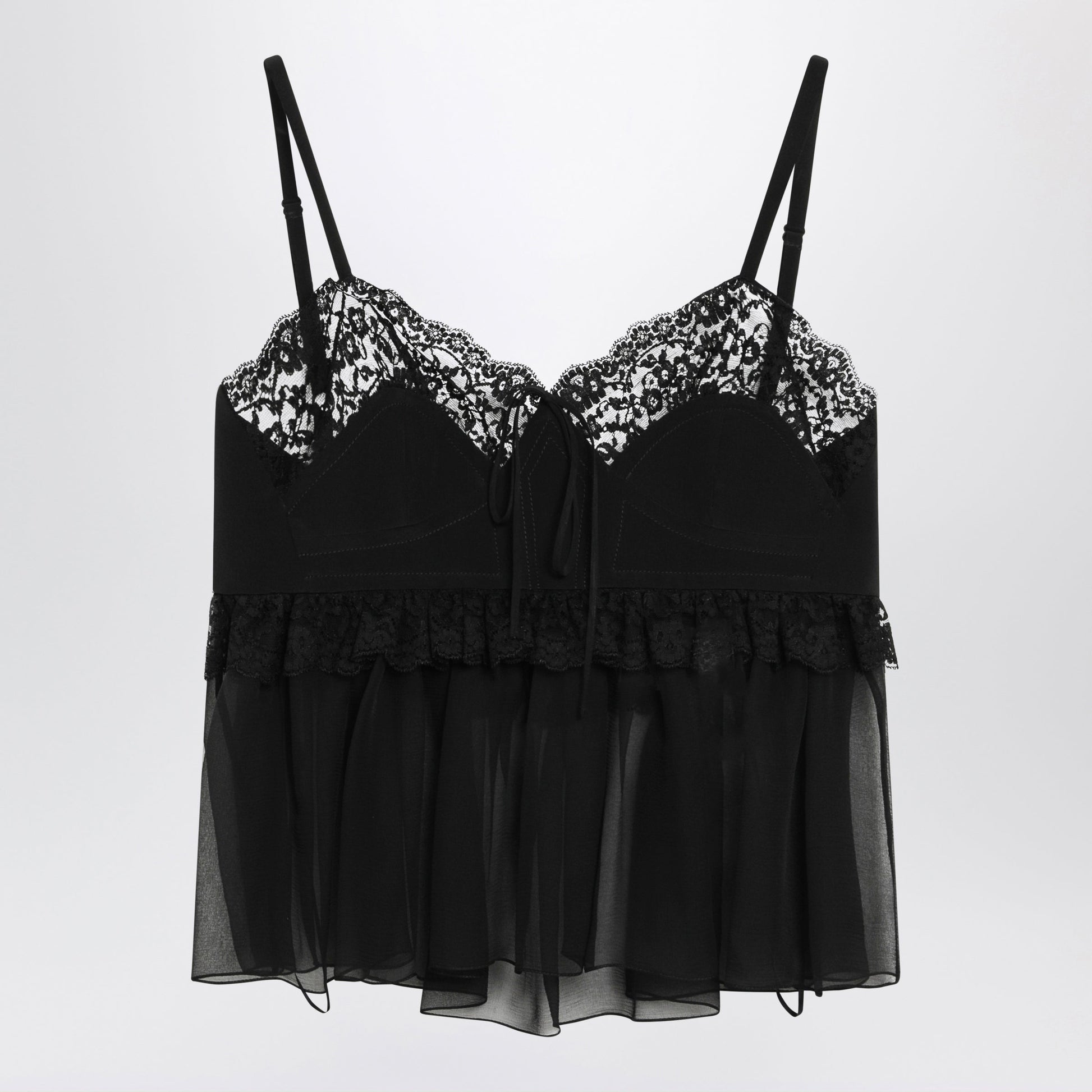 Chloe Silk Crãªpe De Chine Top With Thin Straps, Black Women CHLOE
