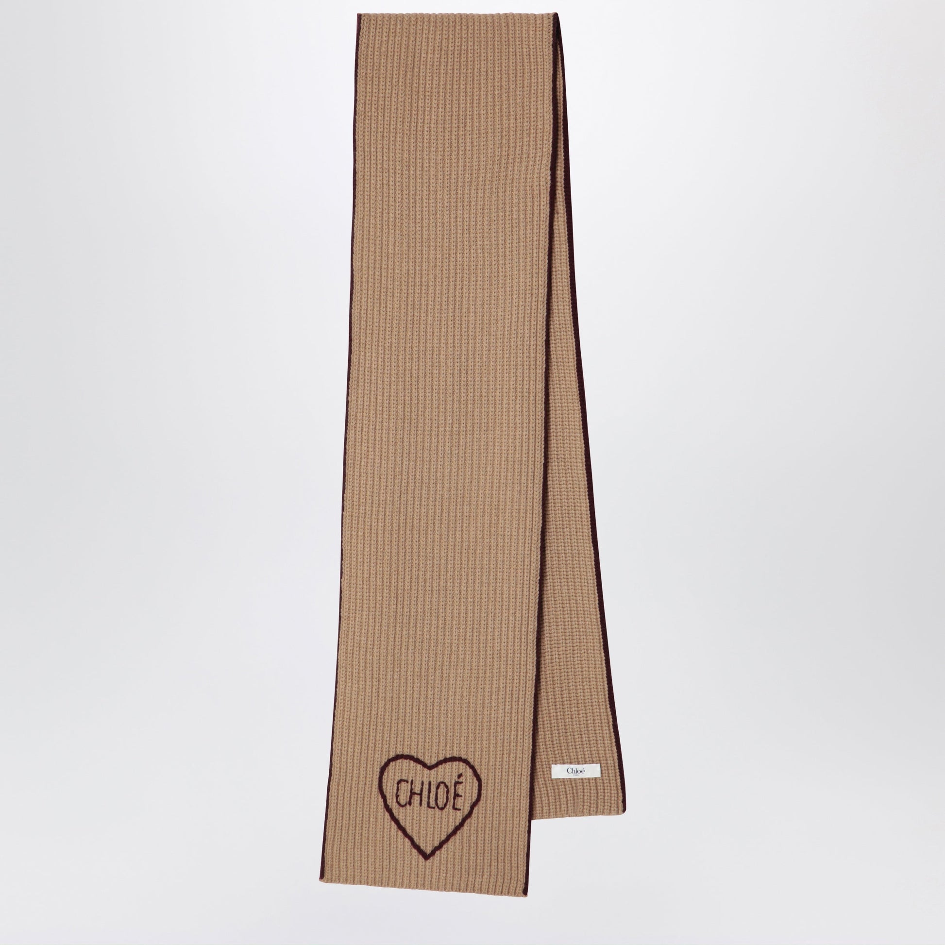 Chloe Encoeur Wool And Cashmere Scarf In Bleached Brown Women CHLOE