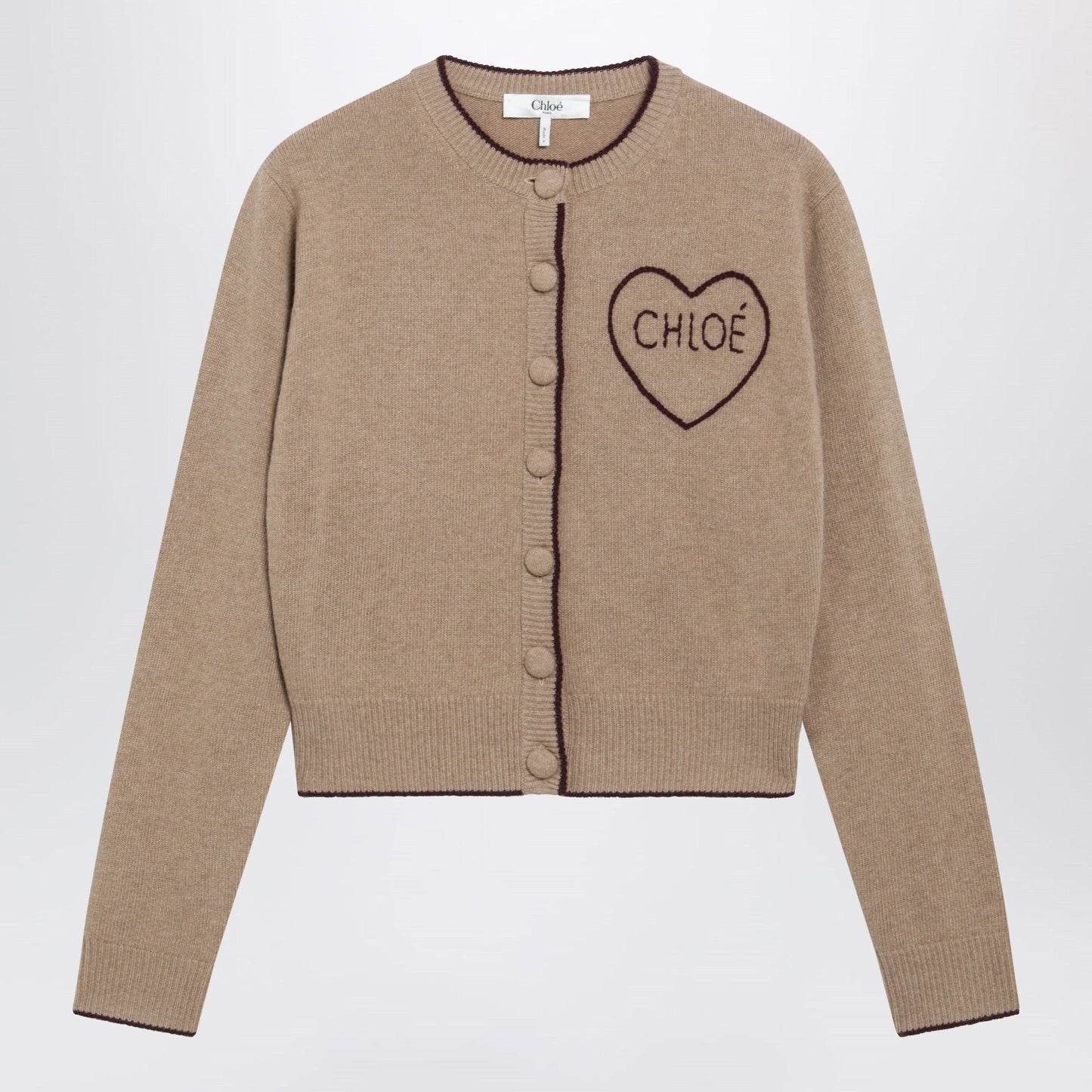 Chloe Light Brown Wool And Cashmere Logo Cardigan Women CHLOE