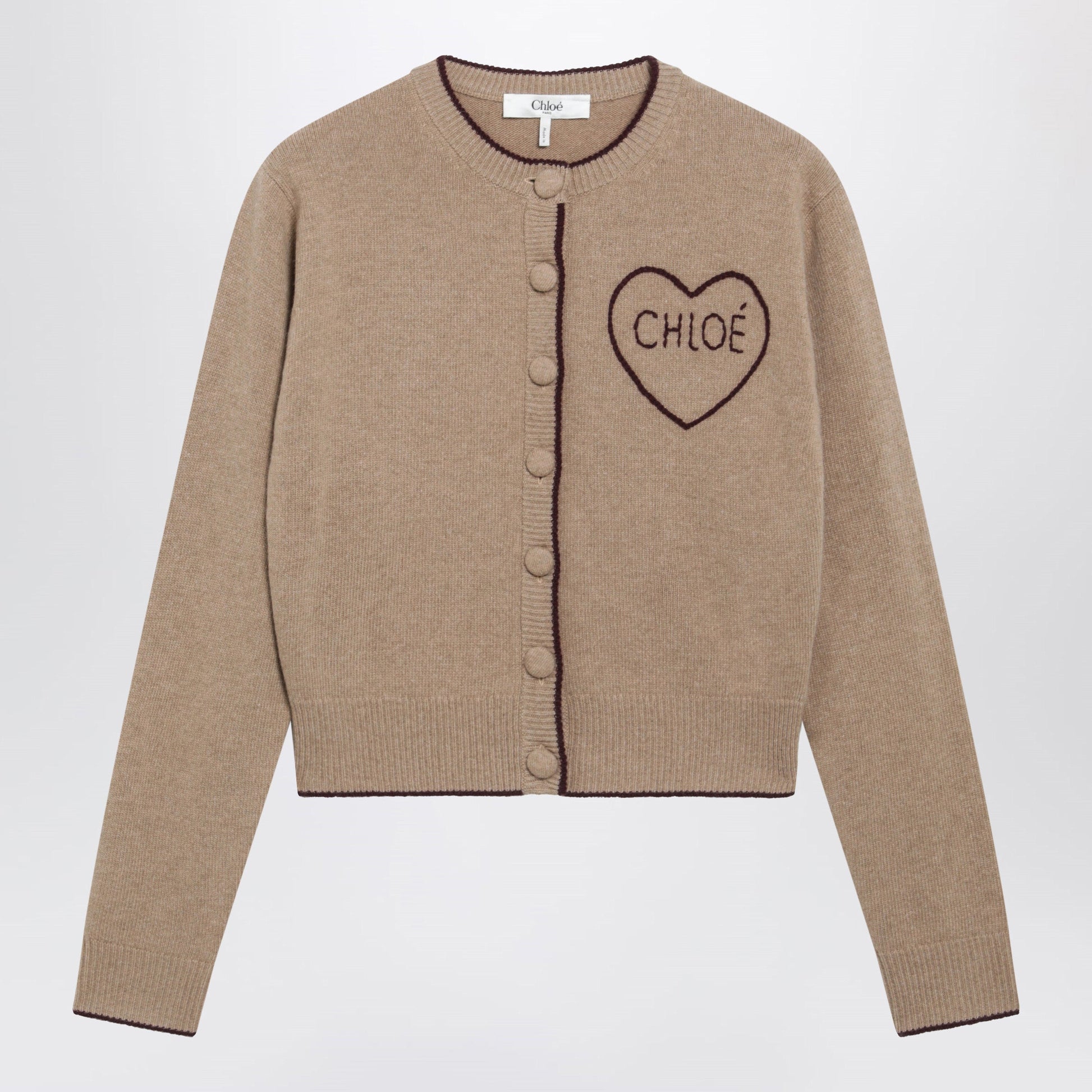 Chloe Light Brown Wool And Cashmere Logo Cardigan Women CHLOE