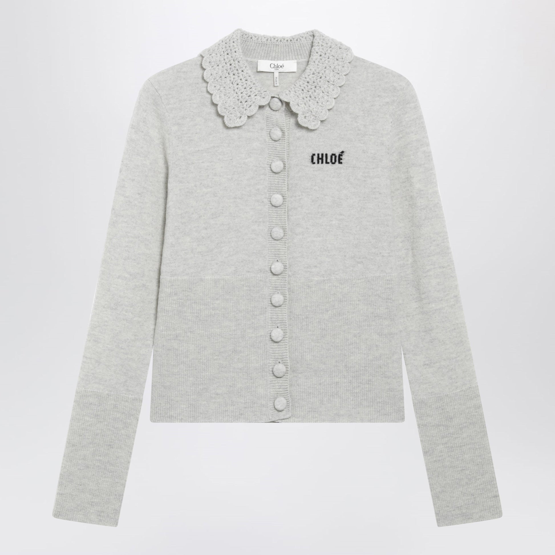Chloe Slim-Fit Logo Wool Cardigan In Sweet Grey Women CHLOE