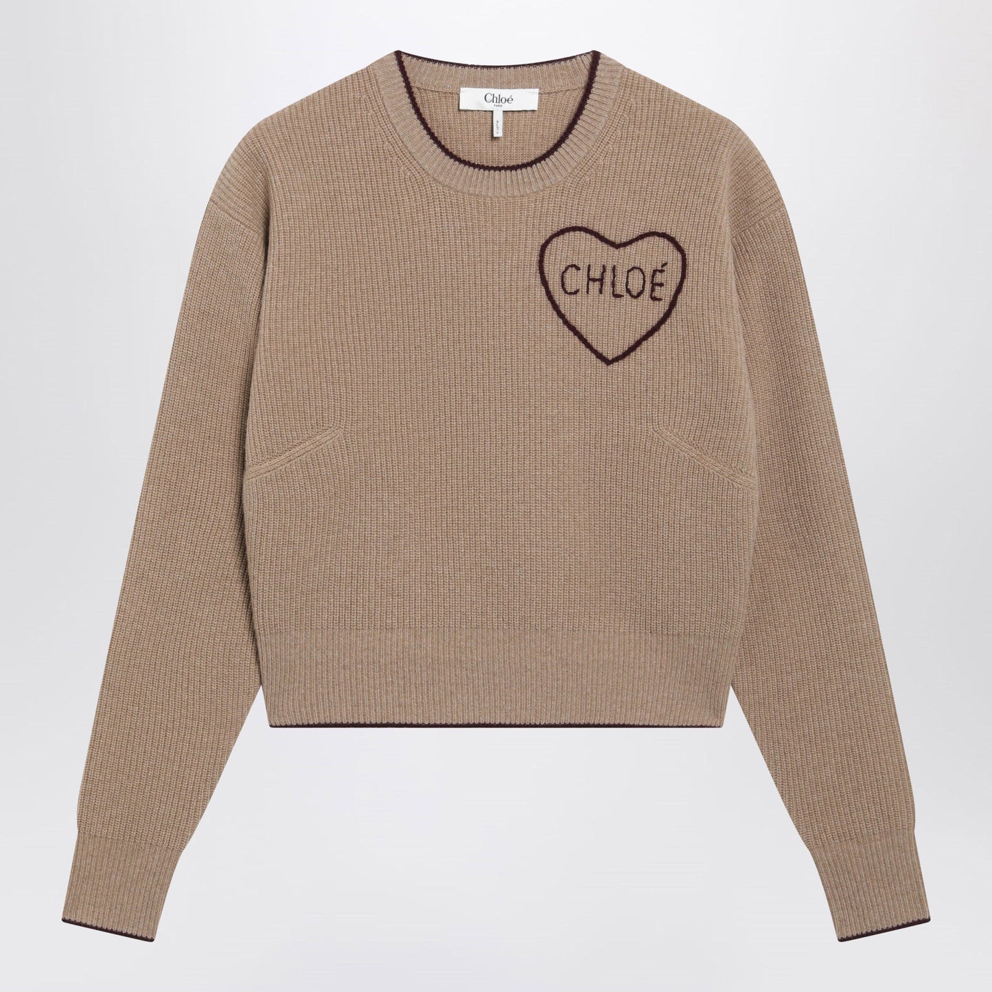 Chloe Light Brown Wool And Cashmere Logo Sweater Women CHLOE