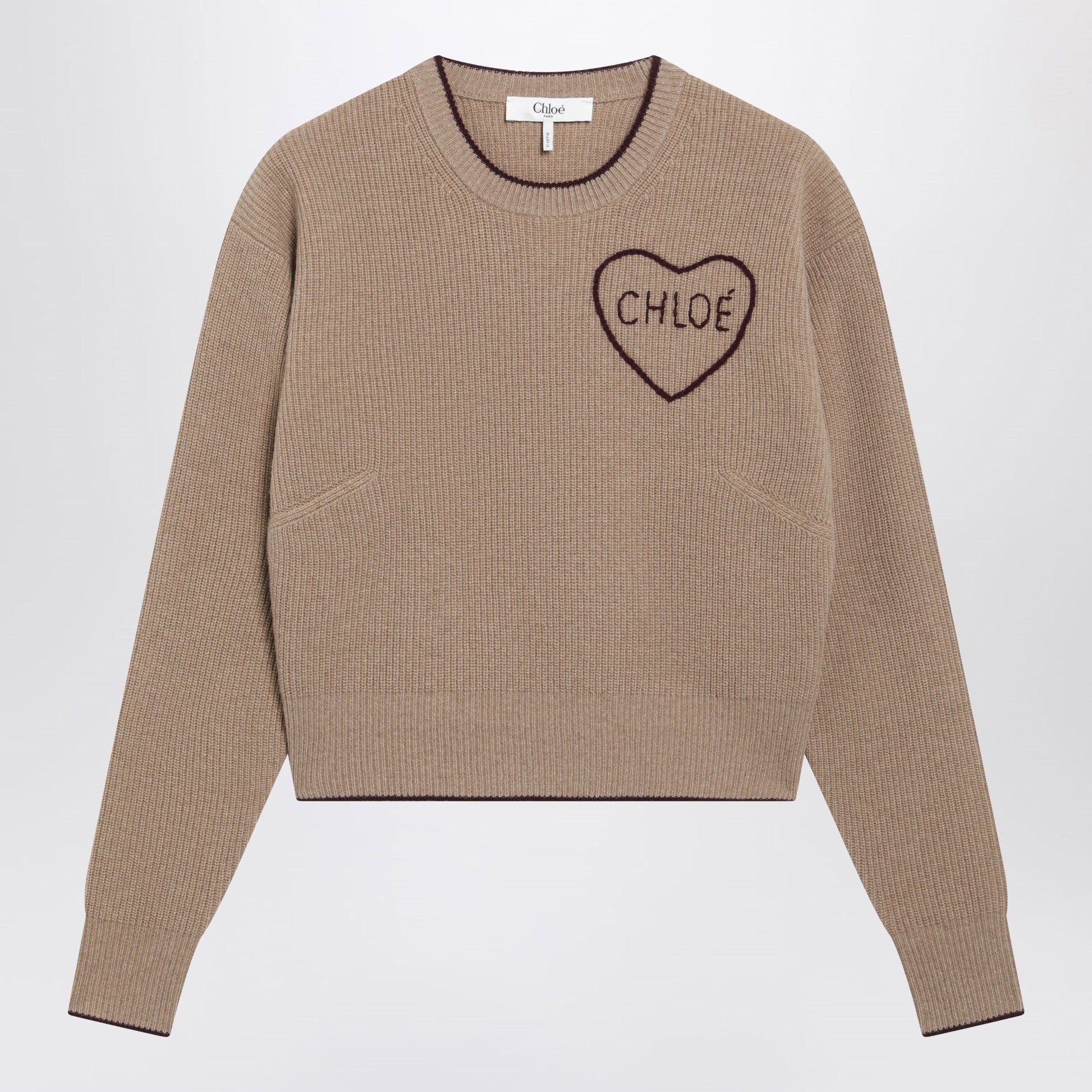 Chloe Light Brown Wool And Cashmere Logo Sweater Women CHLOE