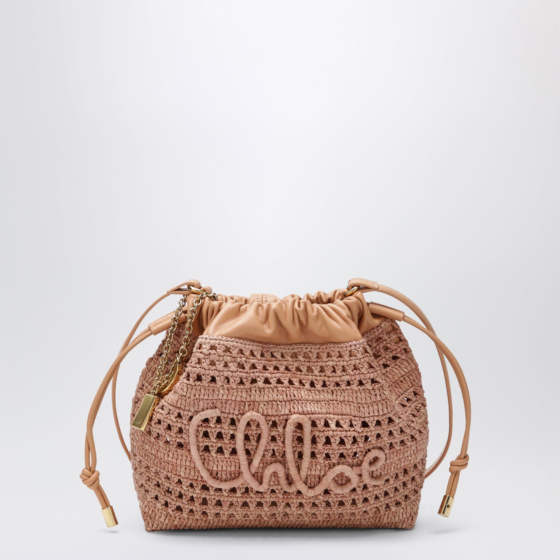 Chloe Mini Summer Banana Drawstring Raffia Bag In Beige Women CHLOE