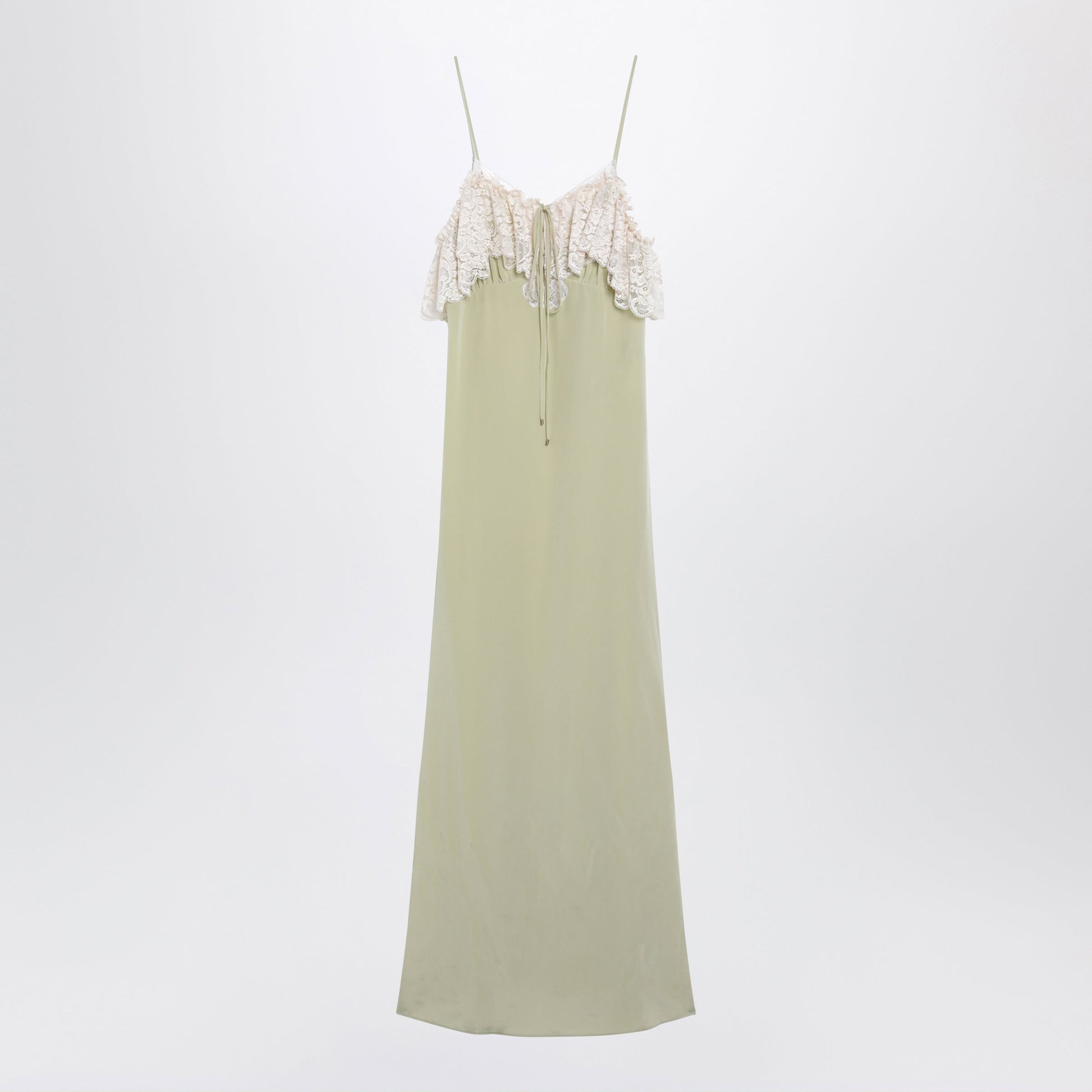 Chloe Long Dusty Green Silk Slip Dress Women CHLOE