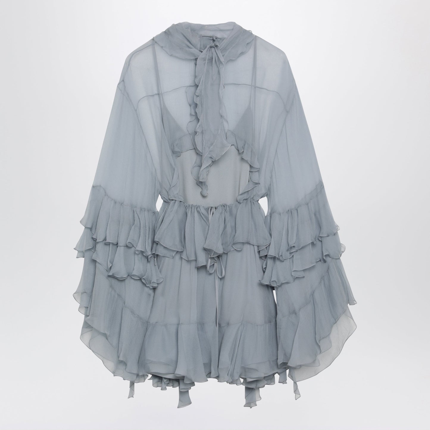 Chloe Powder Blue Silk Mousseline Mini Dress Women CHLOE