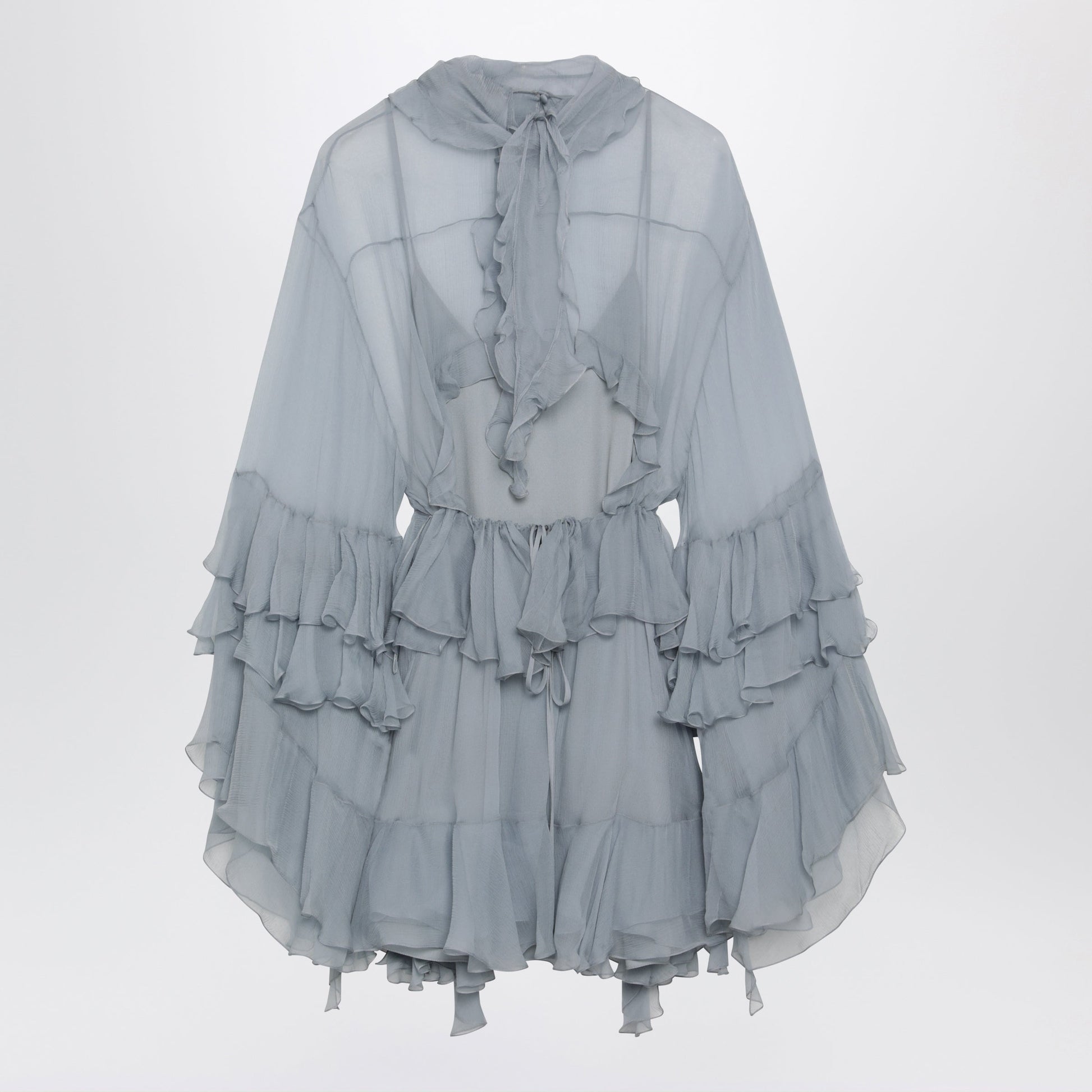 Chloe Powder Blue Silk Mousseline Mini Dress Women CHLOE