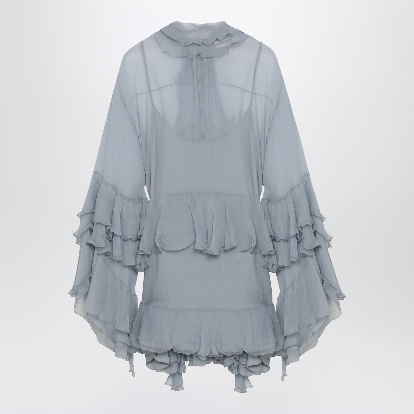 Chloe Powder Blue Silk Mousseline Mini Dress Women CHLOE