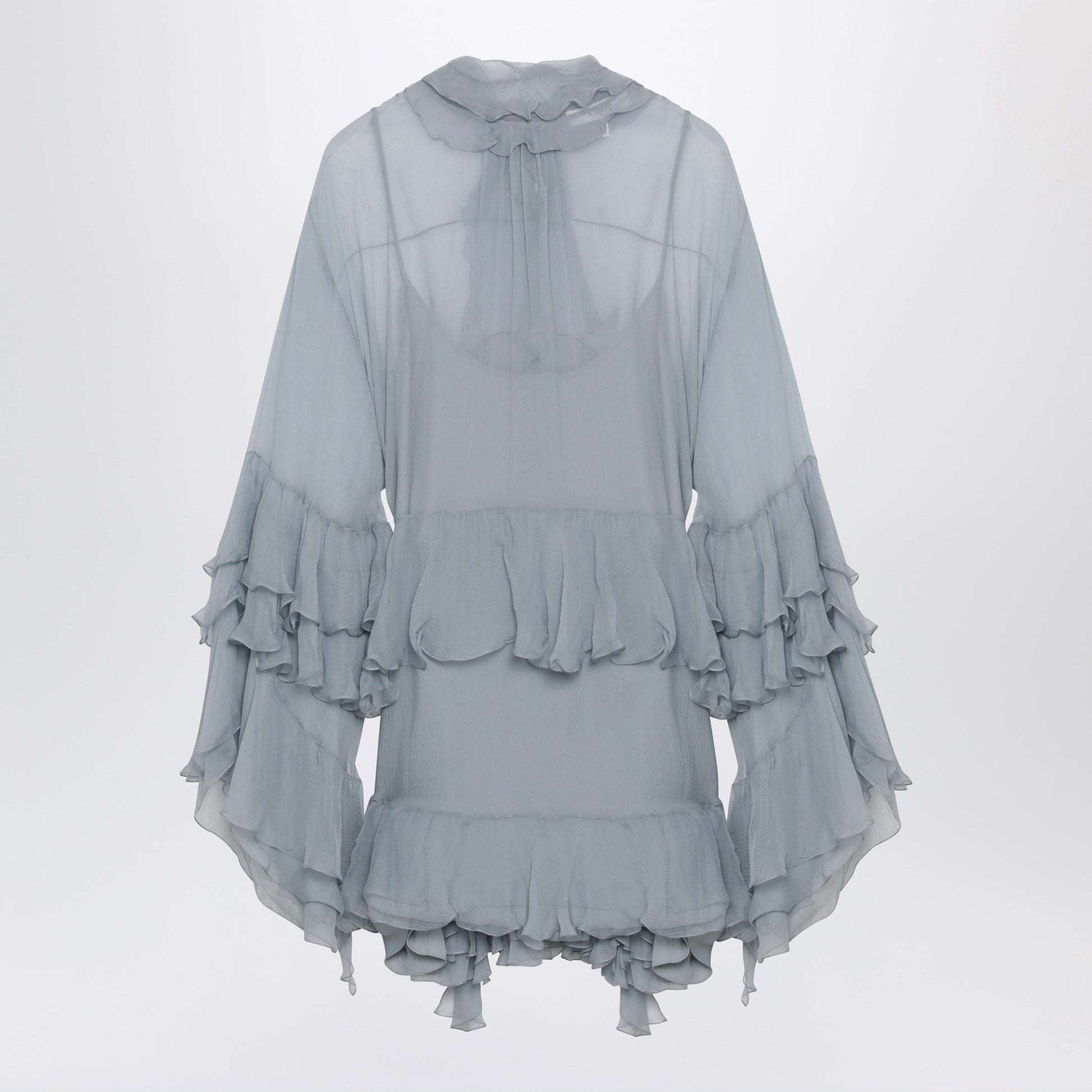 Chloe Powder Blue Silk Mousseline Mini Dress Women CHLOE